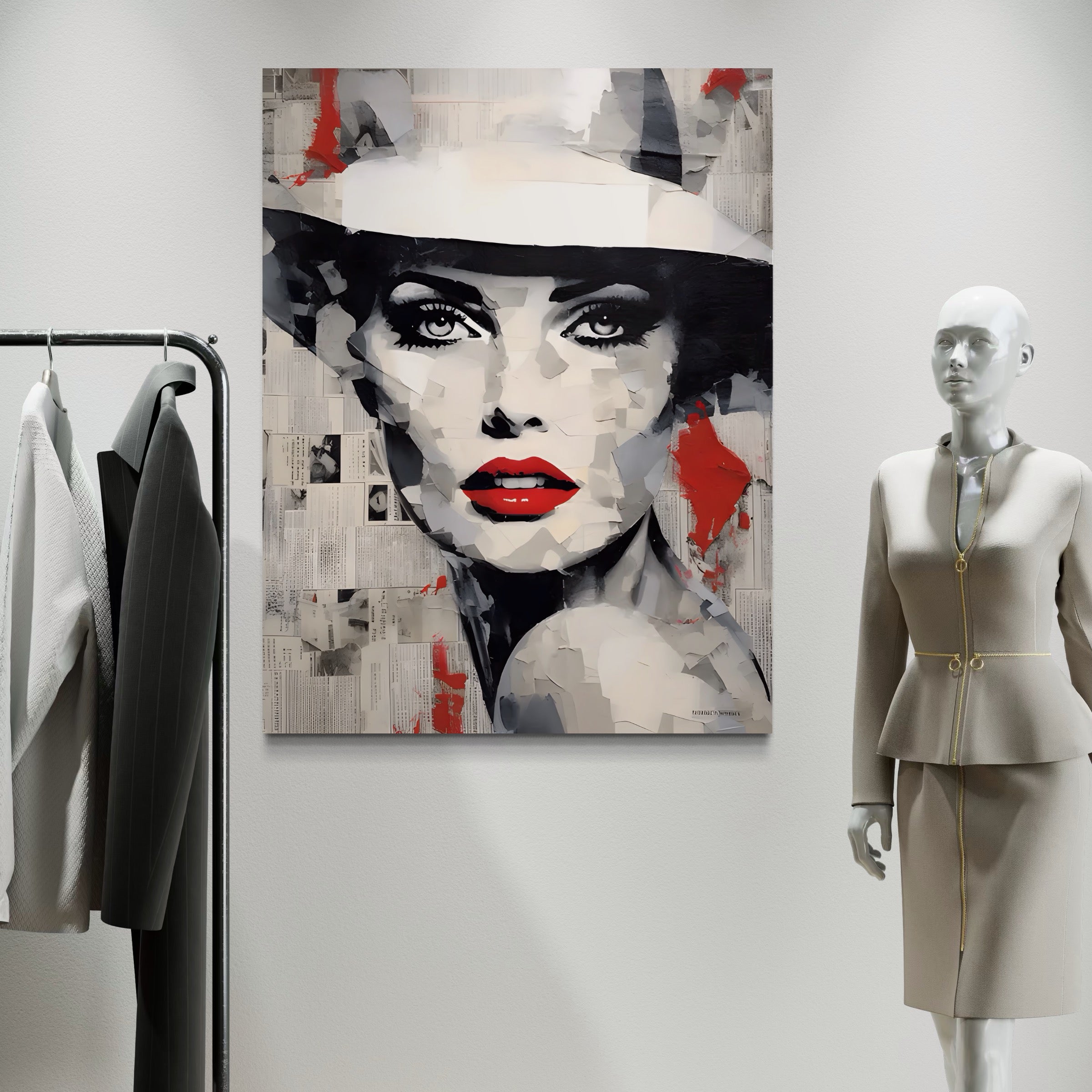 Tablou Canvas Premium LuxCanva® A1532, Madame , Room, Buze Rosii, Palarie, Frumusete, Living, Culori Vibrante