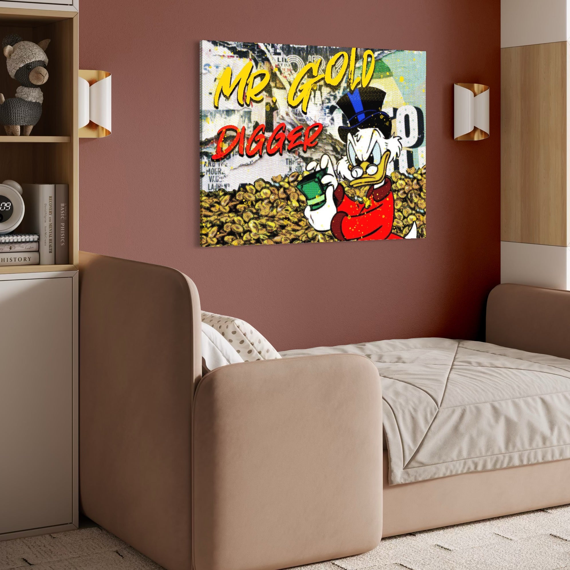 Tablou Canvas Premium, LuxCanva® A1037, Scrooge McDuck, Money, Desene Animate, Gold, Motivational, Culori Vibrante