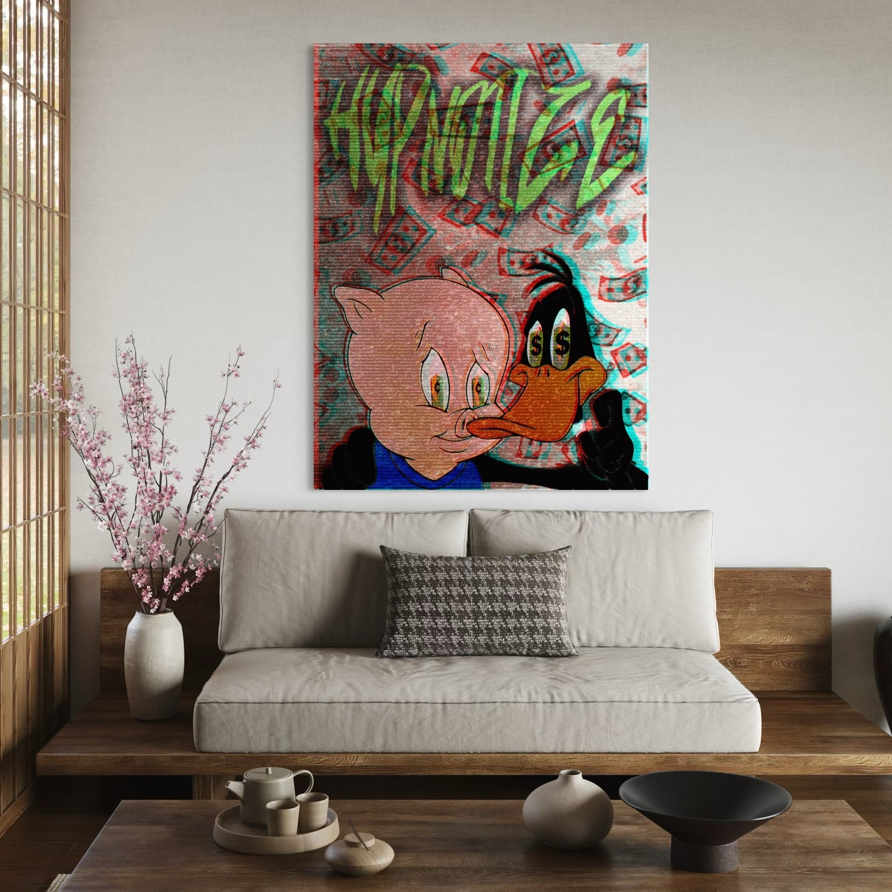 Tablou Canvas Premium, LuxCanva® A1043, Daffy Duck Porky Pig, Desene Animate, Looney Tunes, Dollar, Hipnoza, Culori Vibrante