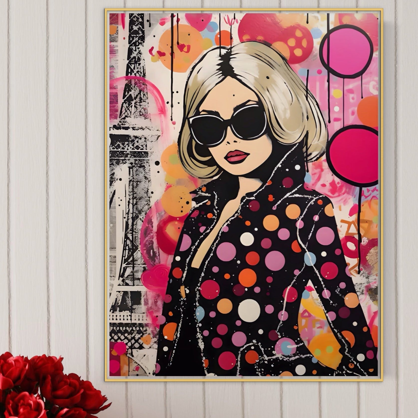 Tablou Canvas Premium LuxCanva® A1541, Cool Girl , Fata, Roz, Ochelari De Soare, Decorativ, Culori Vibrante