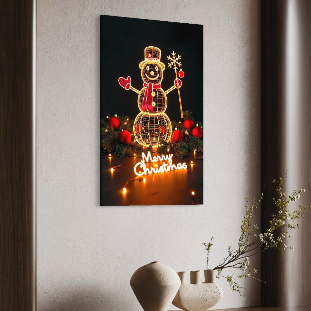 Tablou Canvas Premium, LuxCanva® D1105, Feerie de Sarbatoare, Lumini, Craciun, Om de Zapada, Globuri, Rosii, Beteala, Luminite, Sarbatori, Plimbare, Strada, Parc, Copii, Living, Dormitor