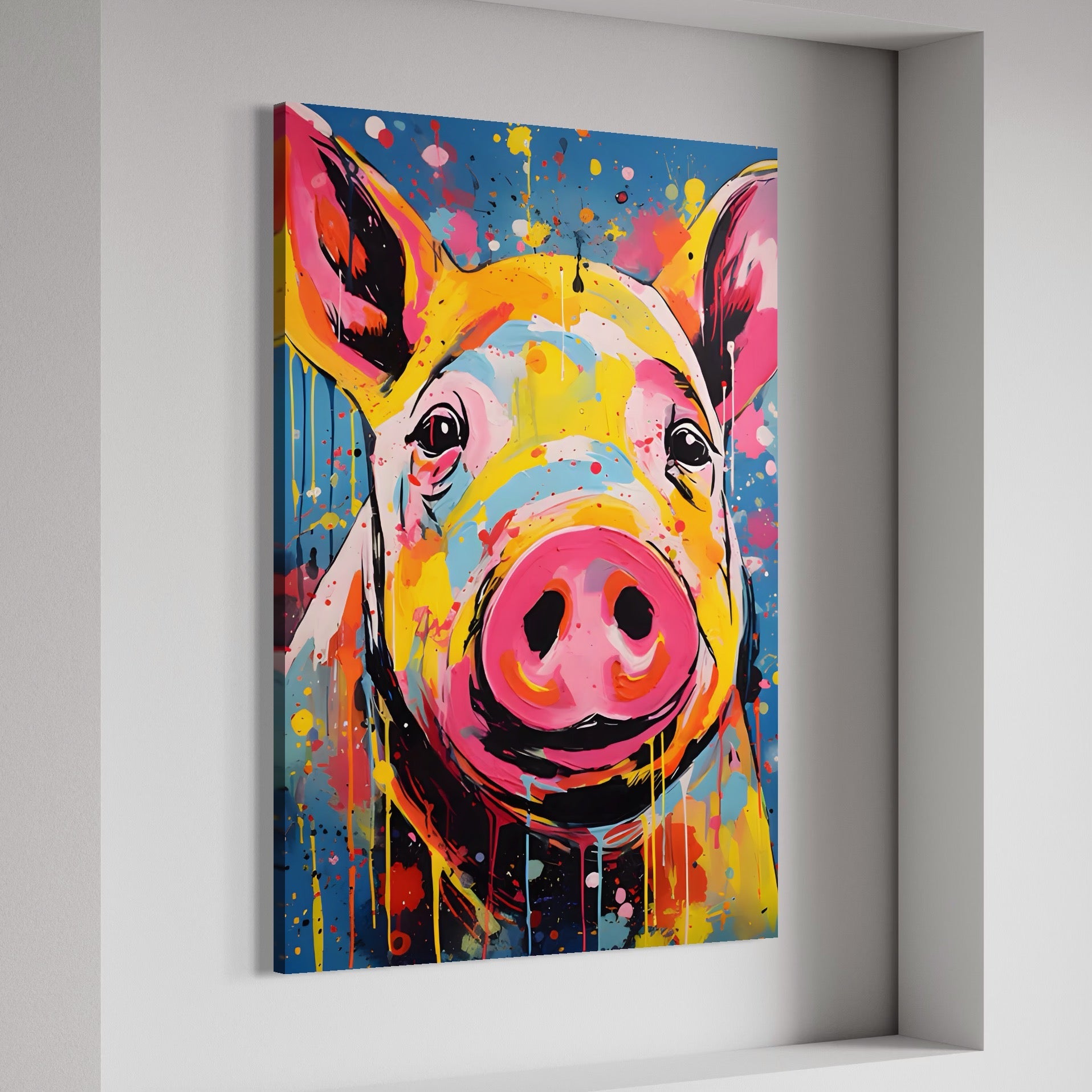 Tablou Canvas Premium LuxCanva® A1542, Colorful Pig , Room, Animal, Porc, Multicolor, Decorativ, Living, Culori Vibrante