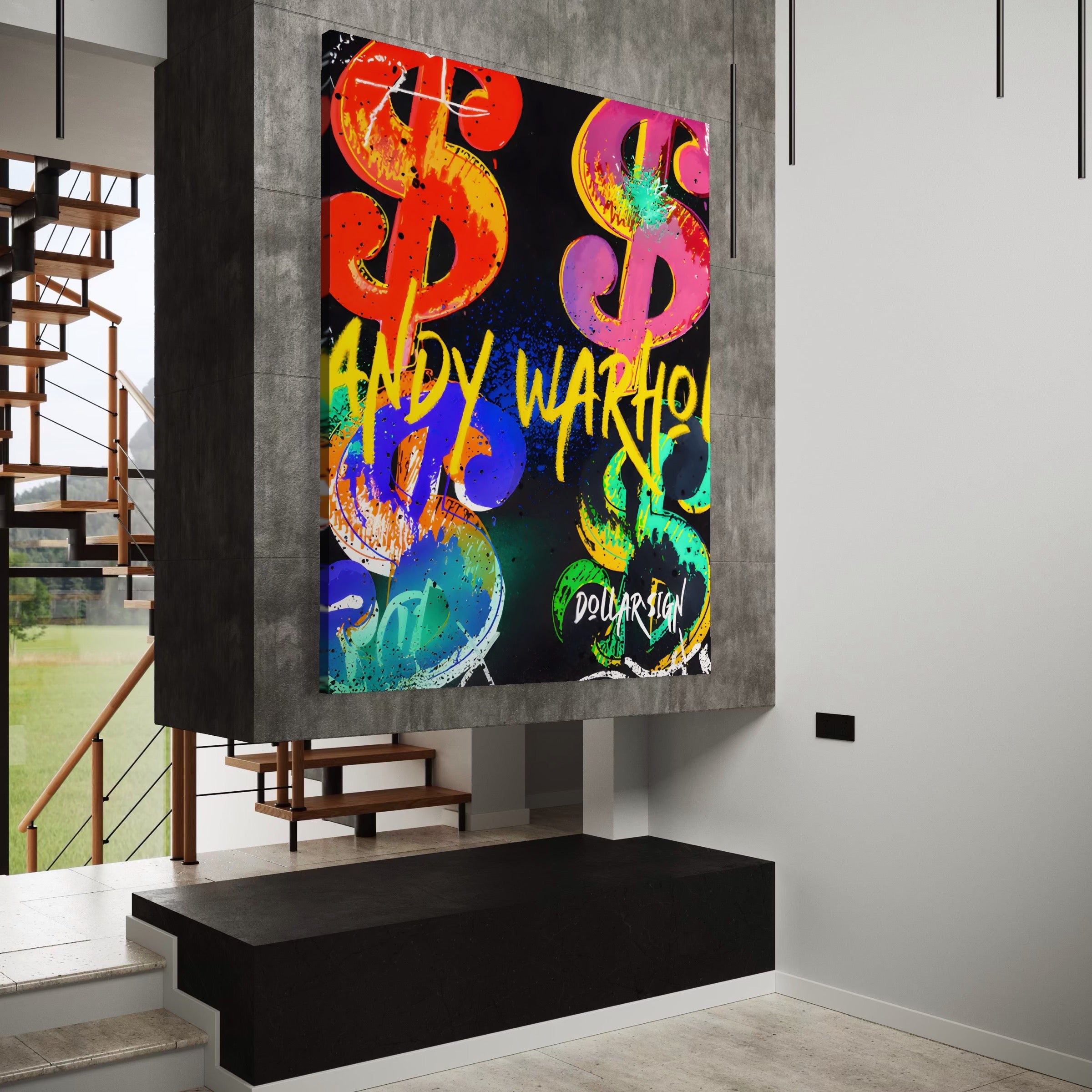 Tablou Canvas Premium LuxCanva® A1544, Dollar Sign , Room, Andy Warhol, Graffiti, Cash, Living, Culori Vibrante