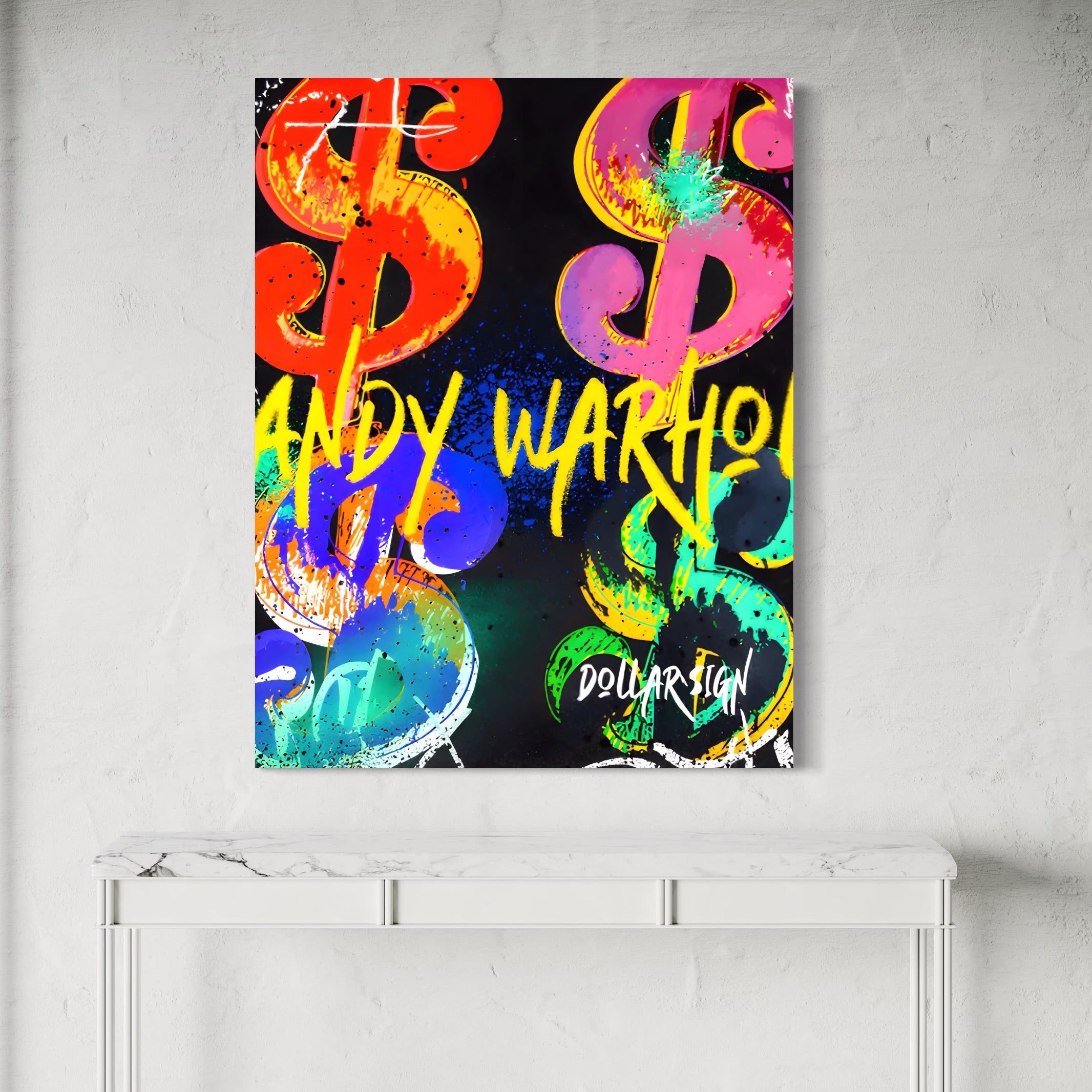 Tablou Canvas Premium LuxCanva® A1544, Dollar Sign , Room, Andy Warhol, Graffiti, Cash, Living, Culori Vibrante