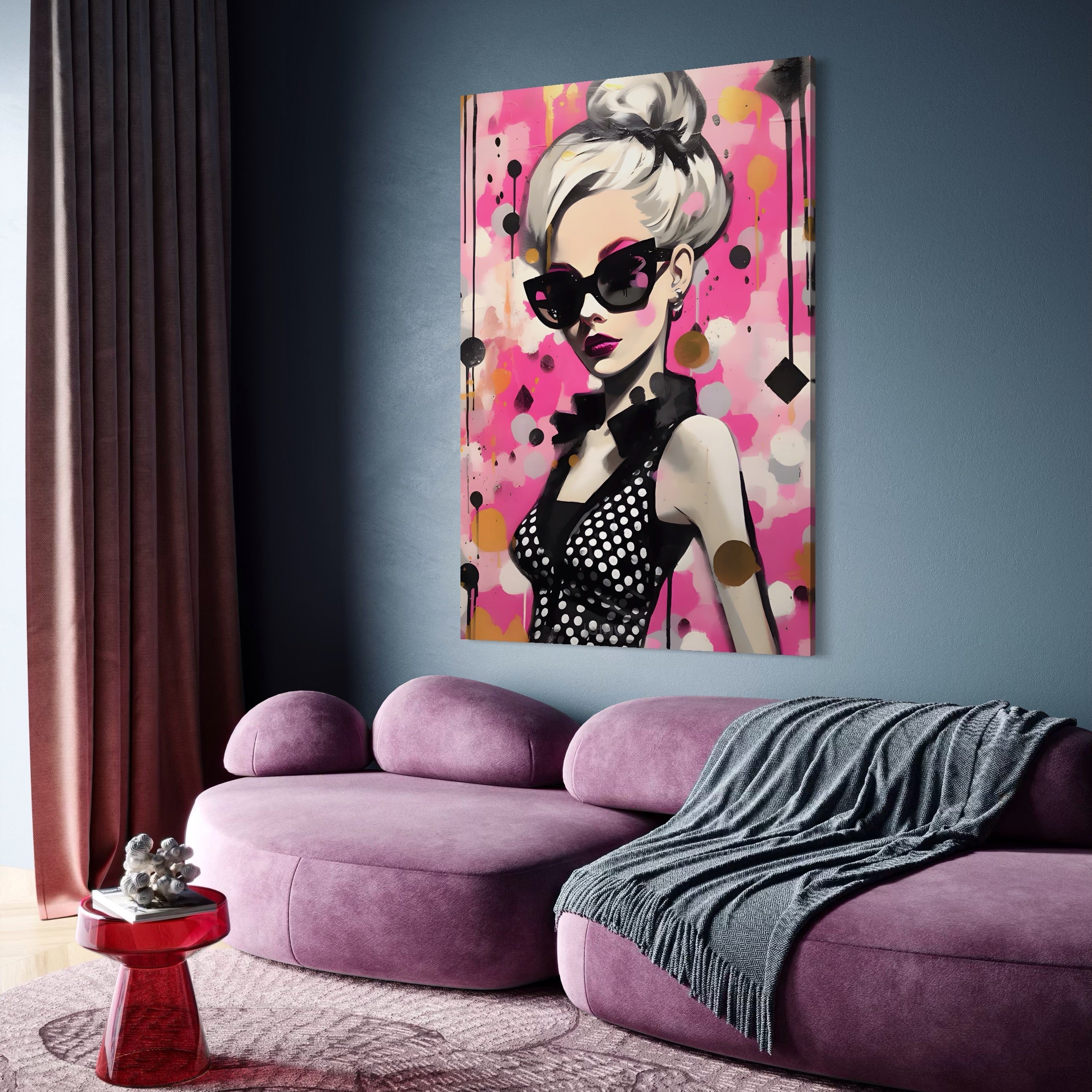 Tablou Canvas Premium LuxCanva® A1549, Black Glass , Decorativ, Dressing, Fata, Cool, Model, Living, Culori Vibrante