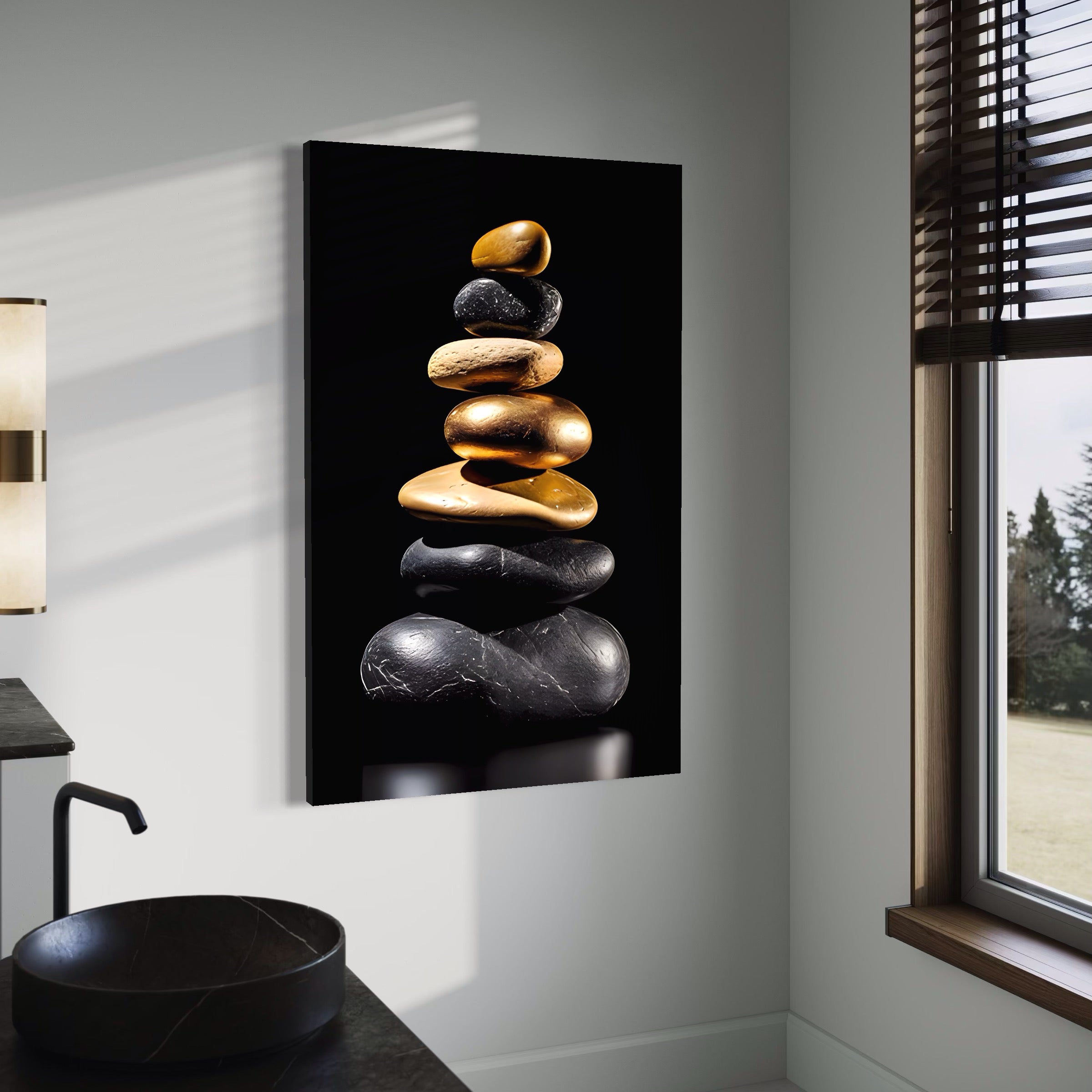 Tablou Canvas Premium LuxCanva® A1556, Echilibru , Salon, Terapie, Spa, Pietre, Auriu, Decorativ, Living, Culori Vibrante