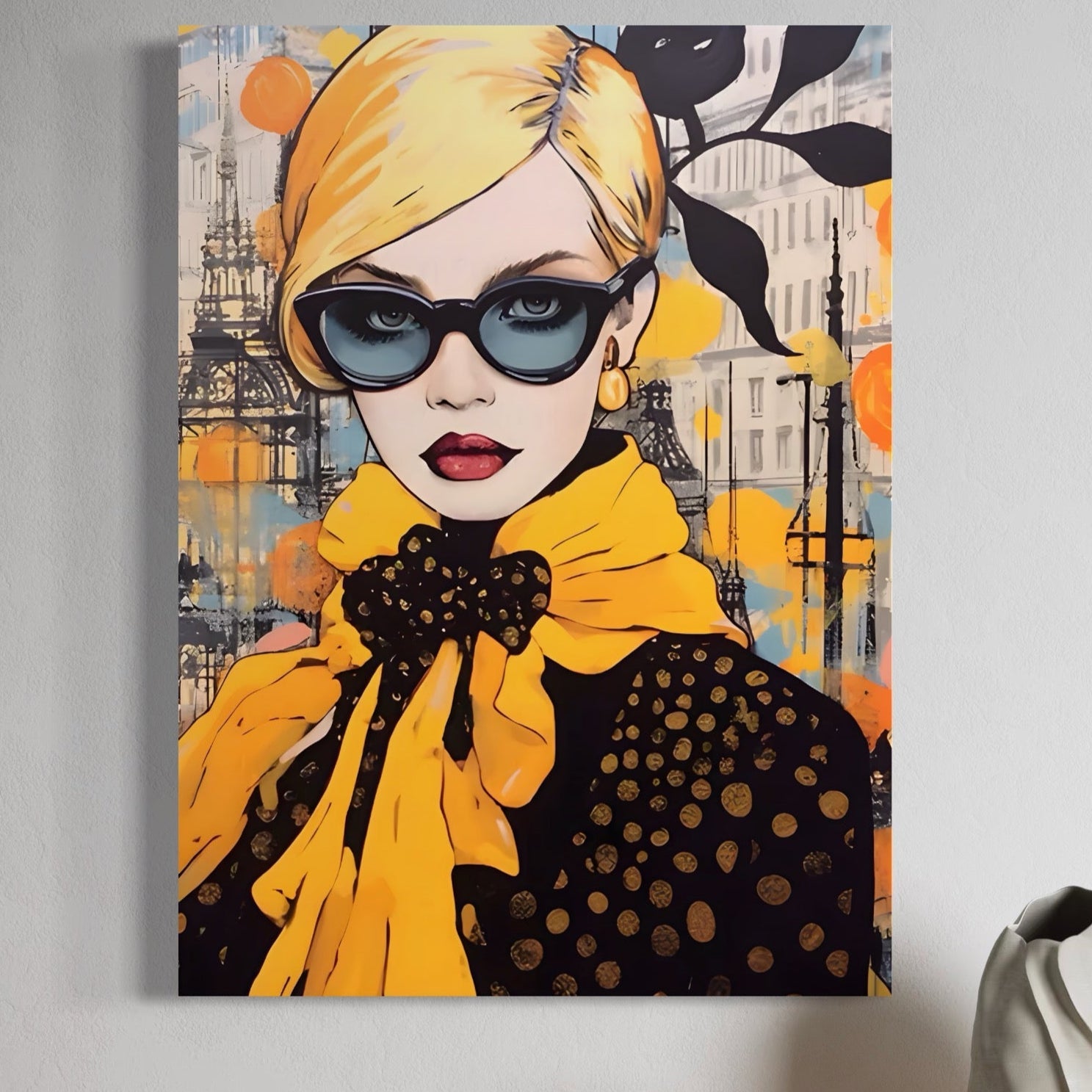 Tablou Canvas Premium LuxCanva® A1553, Fata Cu Esarfa ,  Decorativ, Dormitor, Ochelari De Soare, Cool, Moda, Living, Culori Vibrante