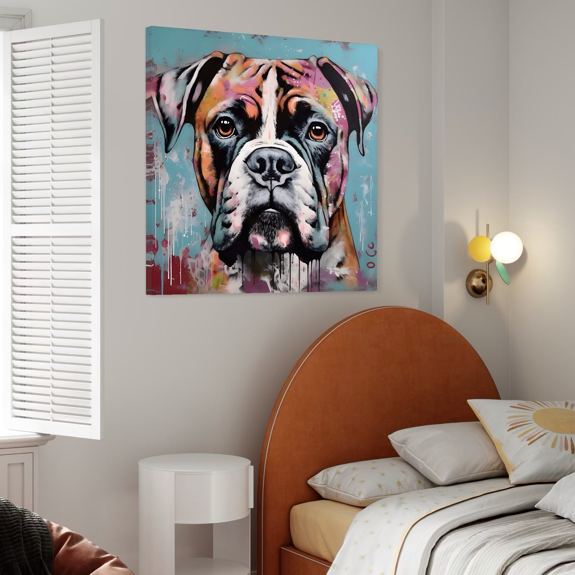 Tablou Canvas Premium LuxCanva® A1552, Boxer Dog , Decorativ, Dormitor, Caine, Animal, Multicolor, Living, Culori Vibrante