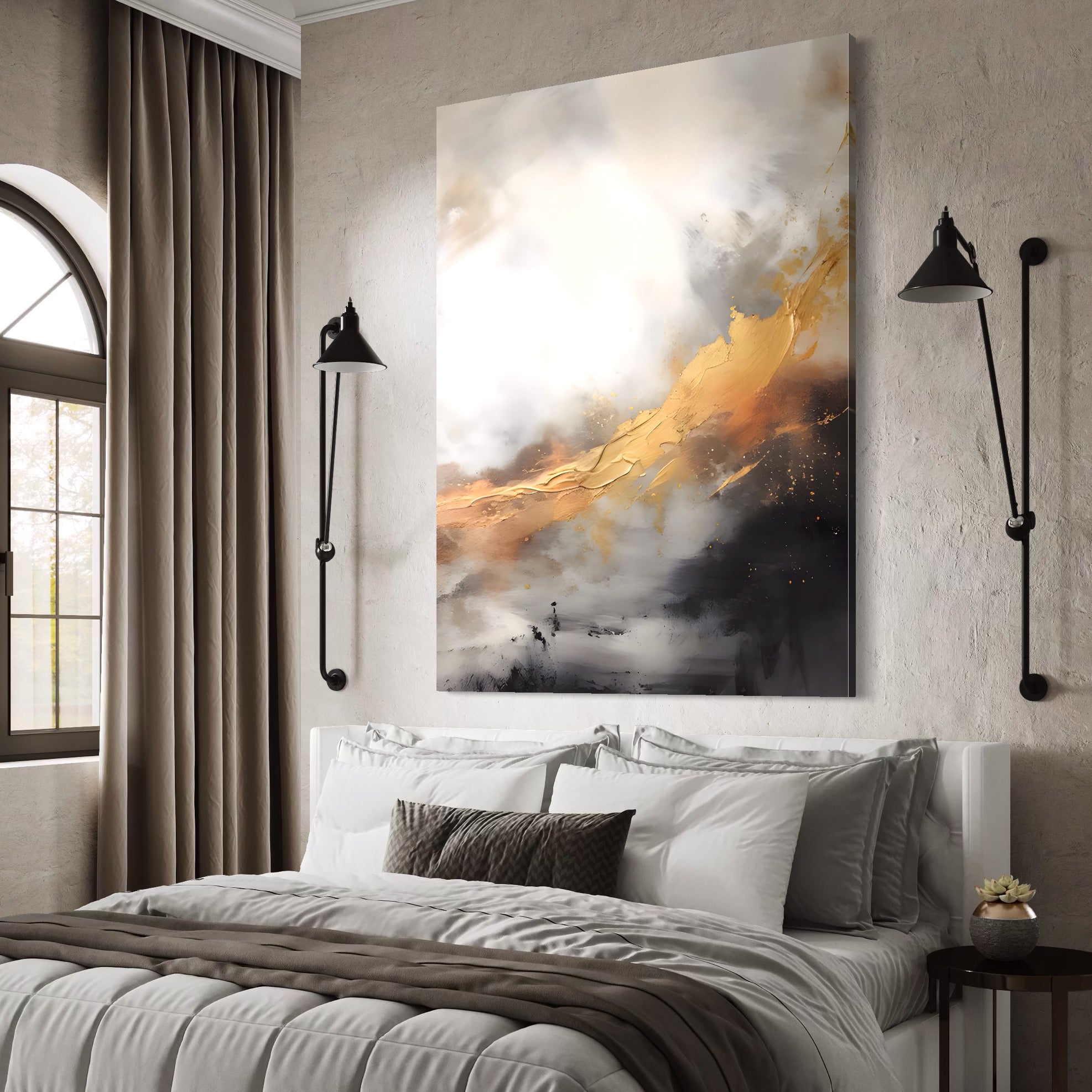 Tablou Canvas Premium LuxCanva® A1555, Pastel Auriu , Dormitor, Abstract, Divin, Decorativ, Living, Culori Vibrante