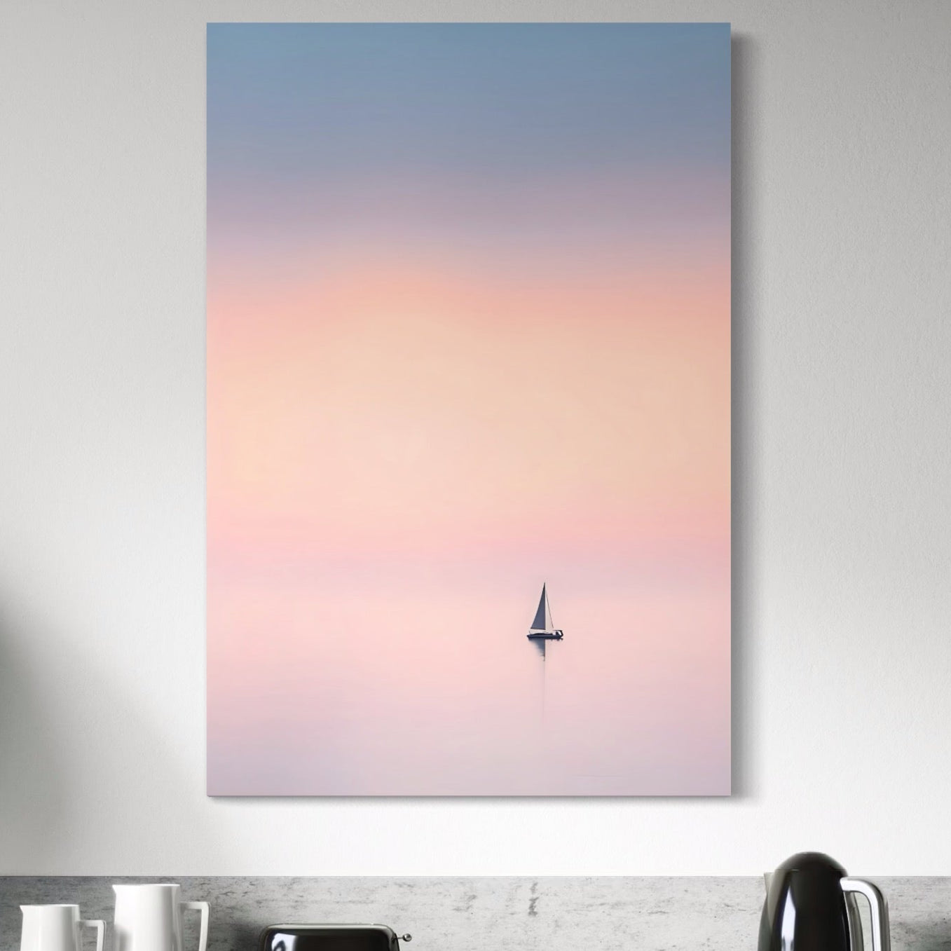 Tablou Canvas Premium LuxCanva® A1565, Undeva In Larg ,  Dormitor, Decorativ, Barca Cu Vele, Mare, Rasarit, Living, Culori Vibrante