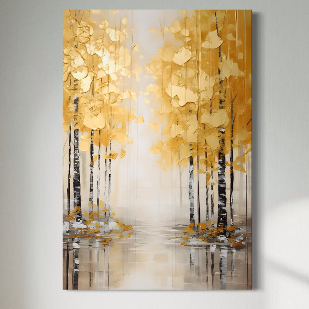 Tablou Canvas Premium LuxCanva® A1567, Copaci Aurii , Room, Living, Pom, Ploaie, Picaturi, Living, Culori Vibrante