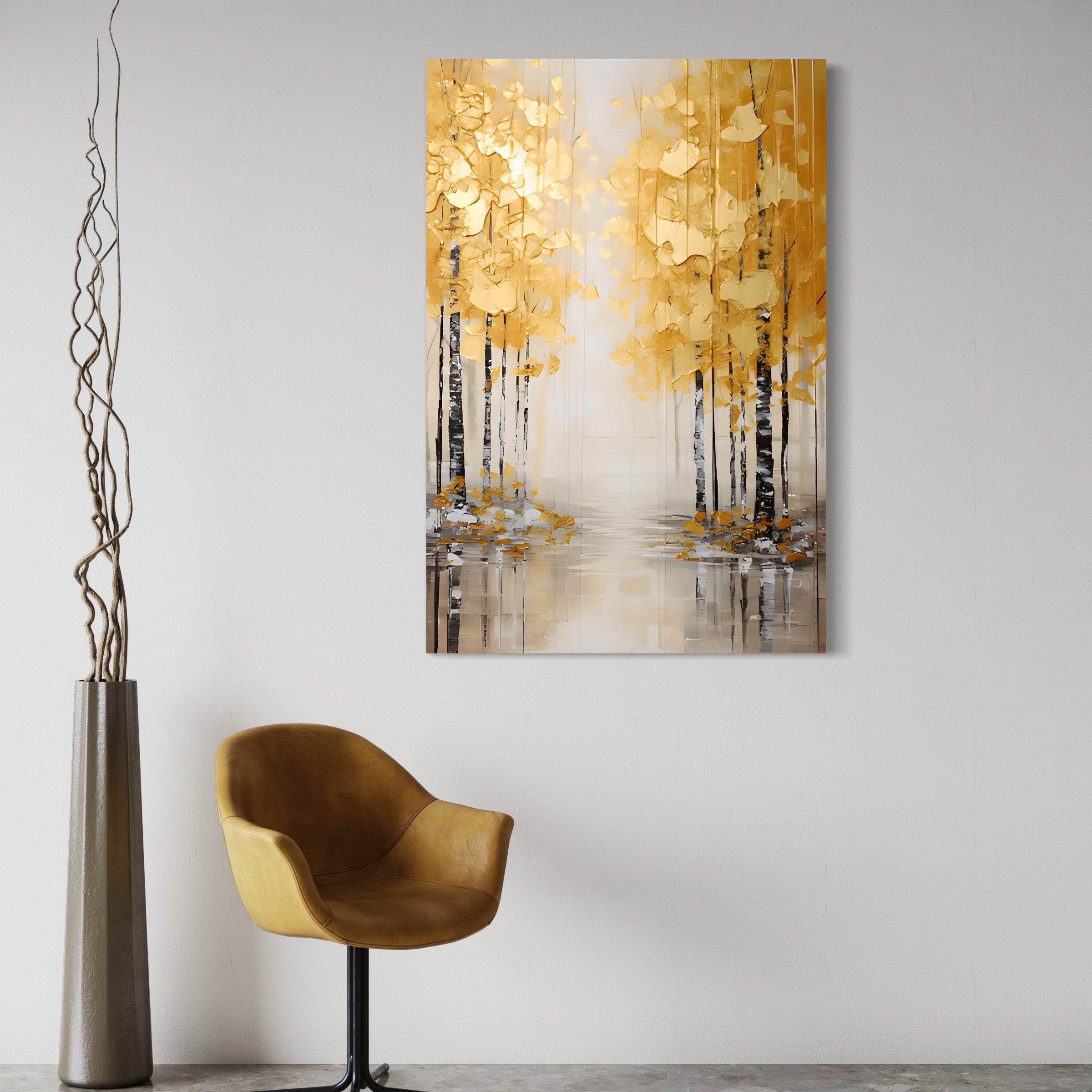 Tablou Canvas Premium LuxCanva® A1567, Copaci Aurii , Room, Living, Pom, Ploaie, Picaturi, Living, Culori Vibrante