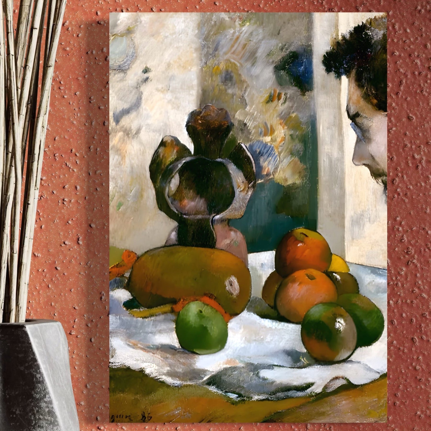 Tablou Canvas Premium LuxCanva® A1558, Natura Moarta Cu Profilul Lui Laval , Galerie De Arta, Paul Gauguin, Pictor, Aventurier, Geniu, Living, Culori Vibrante