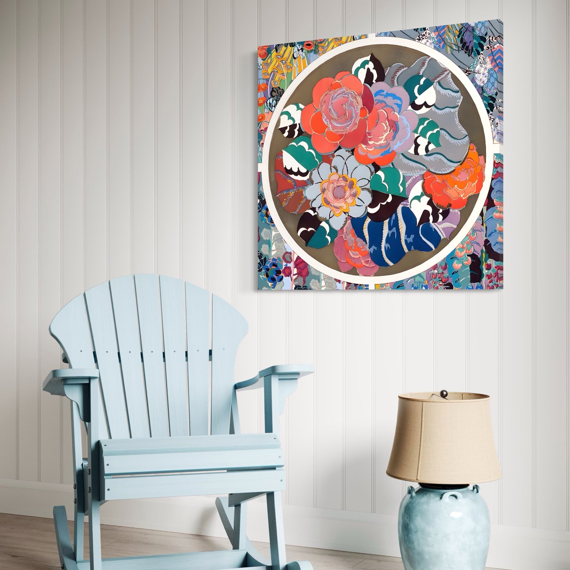 Tablou Canvas Premium LuxCanva® A1561, Cerc Floral , Dormitor, Decorativ, Flori, Plante, Colorat, Living, Culori Vibrante