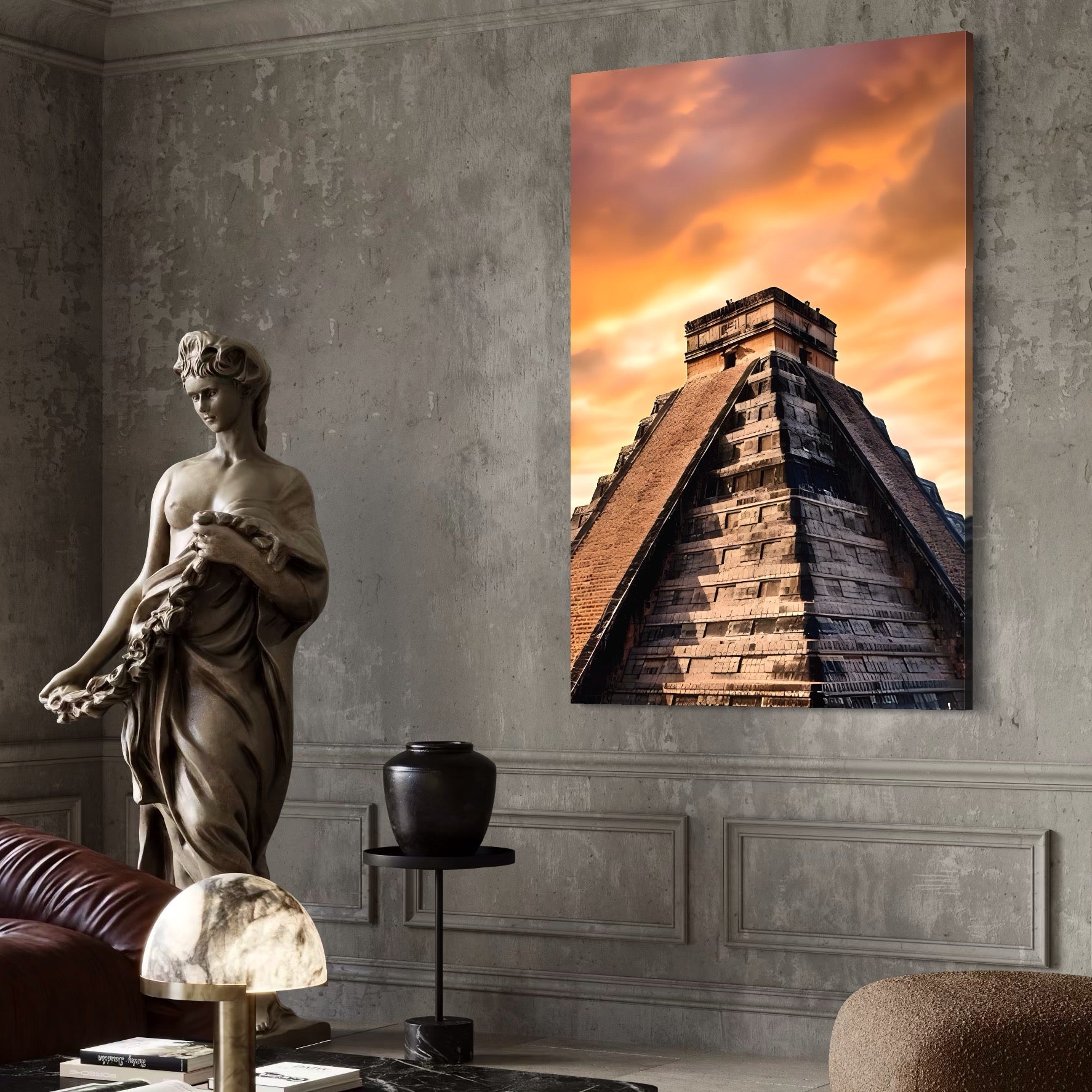 Tablou Canvas Premium LuxCanva® A1563, Lumea Antica , Living, Templu, Piramida, Civilizatie Mayasa, Dormitor, Culori Vibrante