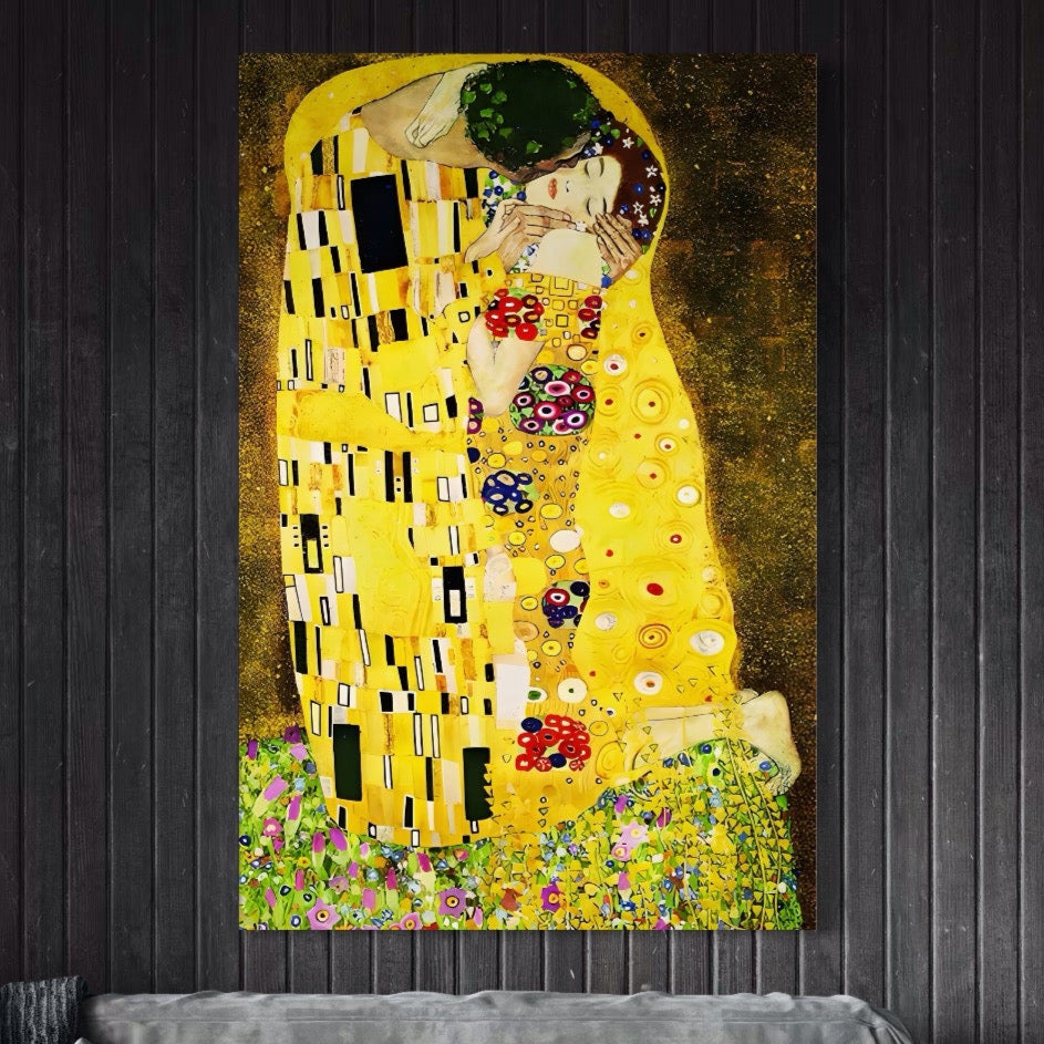 Tablou Canvas Premium LuxCanva® A1566, The Kiss , Room, Living, Gustav Klimt, Sarutul, Pictor, Cuplu, Living, Culori Vibrante