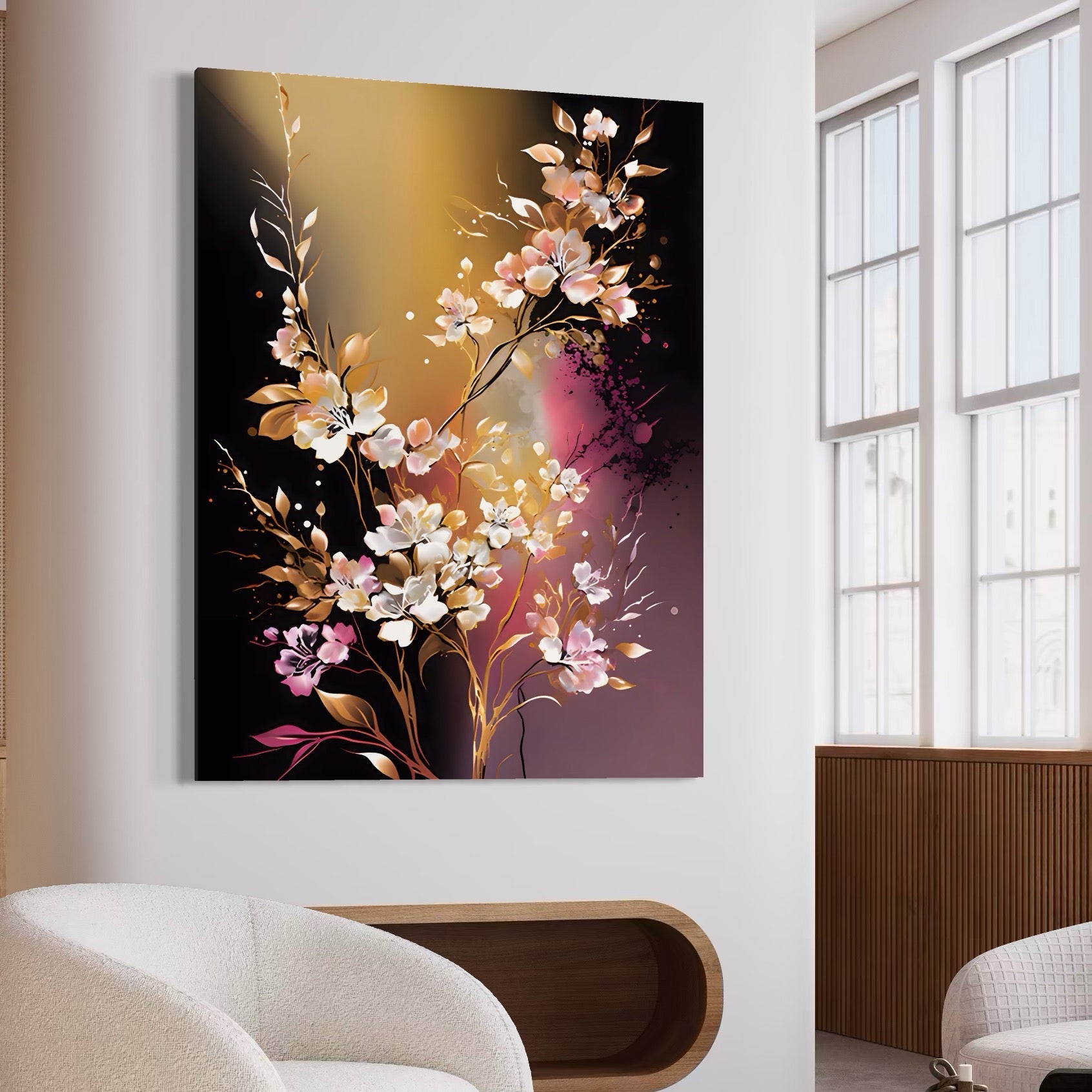 Tablou Canvas Premium LuxCanva® A1574, Ramura Inflorita , Living, Flori, Copac, Tufis, Room, Culori Vibrante