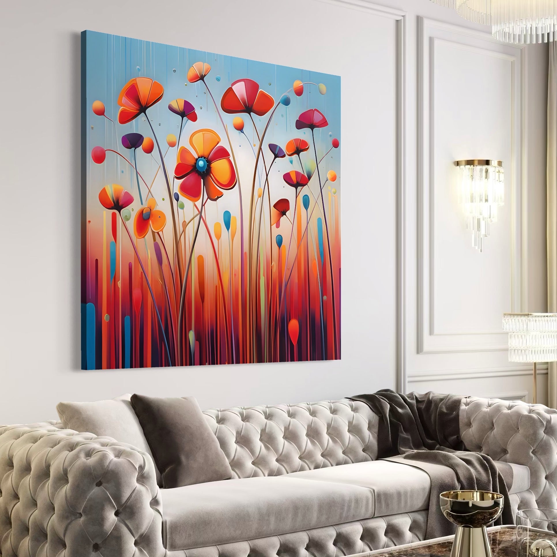 Tablou Canvas Premium LuxCanva® A1575, Sunet Floral , Living, Flori, Camp, Margarete, Natura, Room, Culori Vibrante