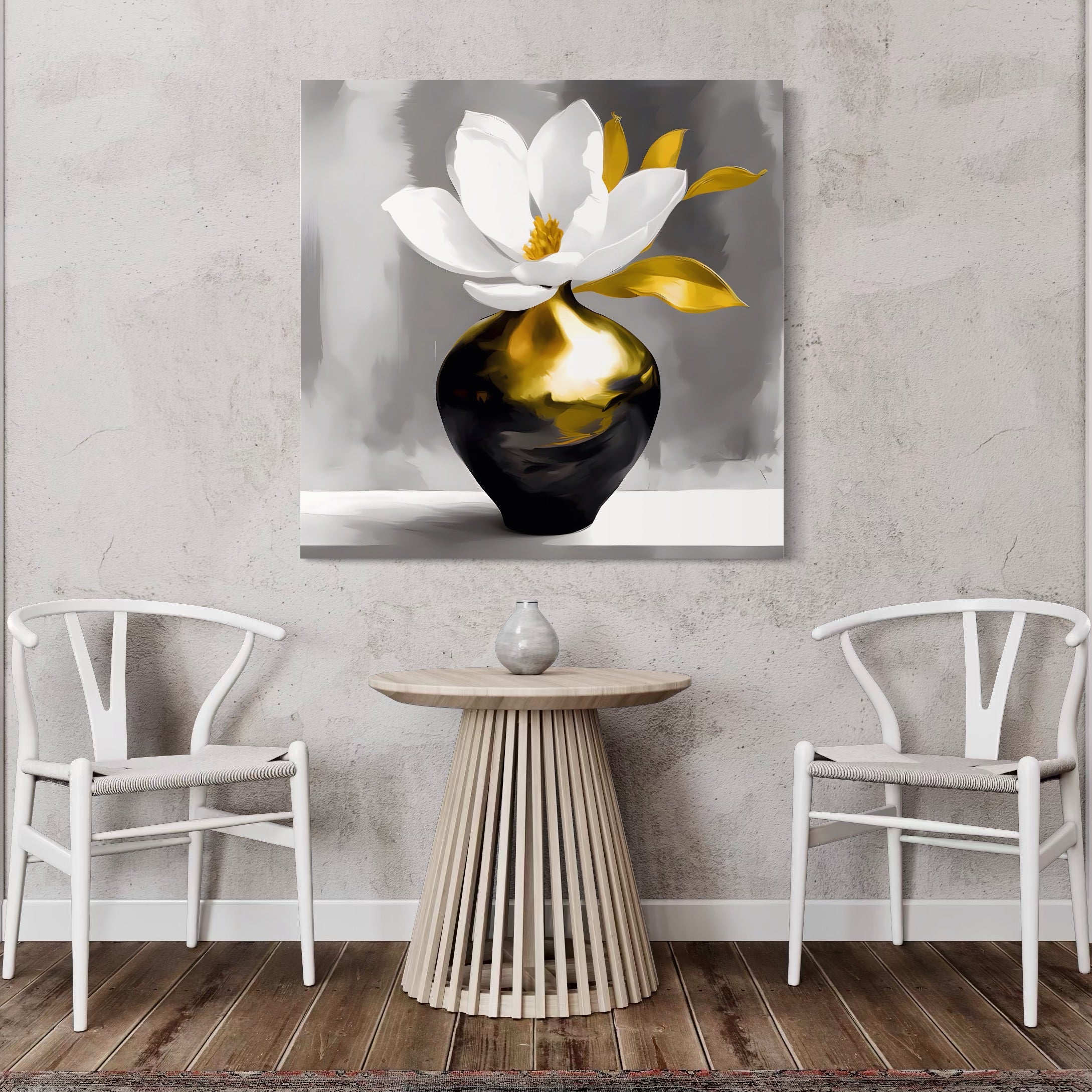 Tablou Canvas Premium LuxCanva® A1576, Armonie In Culori , Living, Floare, Vaza, Auriu, Planta, Room, Culori Vibrante