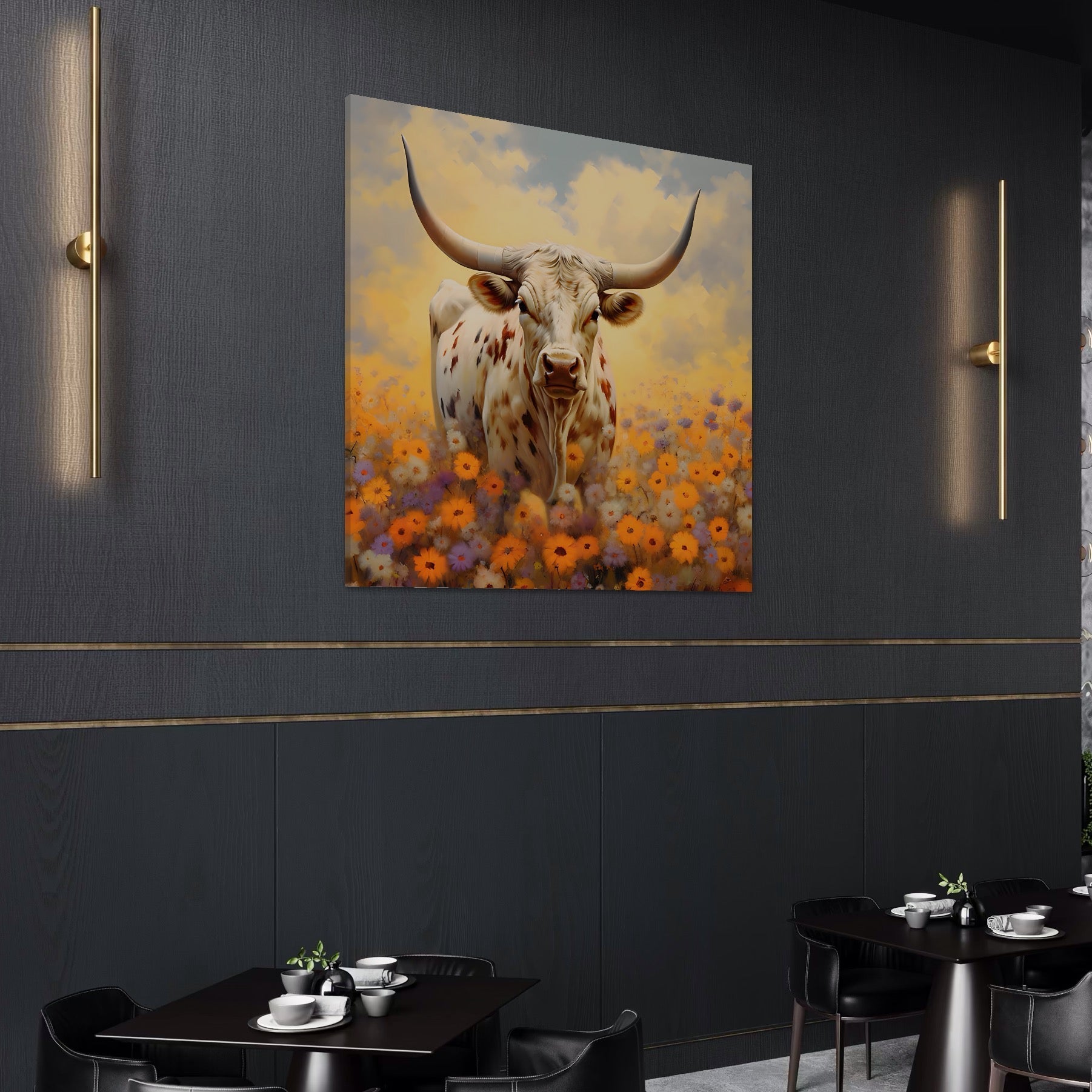 Tablou Canvas Premium LuxCanva® A1579, Bivol ,  Dormitor, Pajiste, Animal, Campie, Decorativ, Living, Culori Vibrante