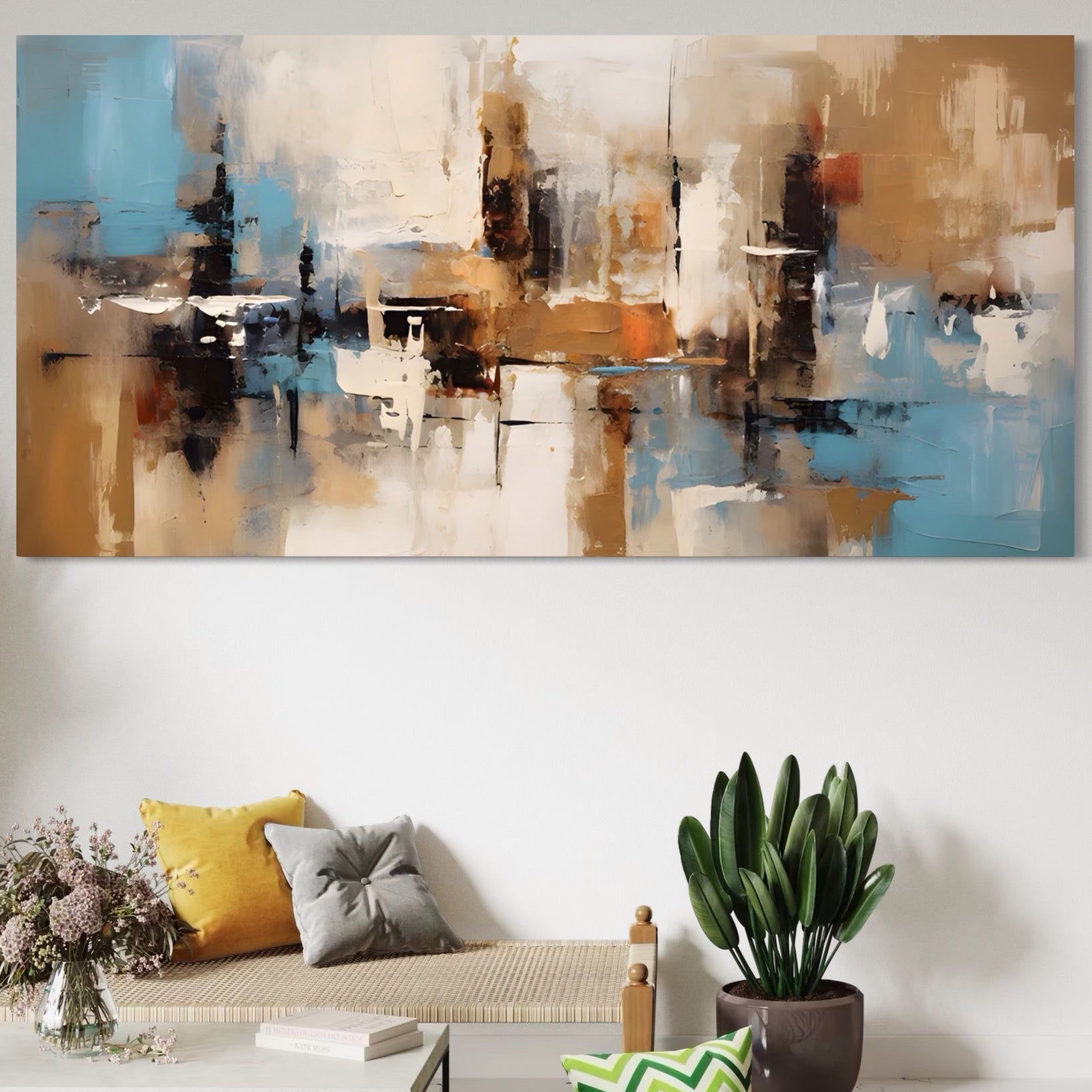 Tablou Canvas Premium LuxCanva® A1585, Splendoare Aurie ,  Room, Decorativ, Abstract, Culori, Pensulat, Living, Culori Vibrante