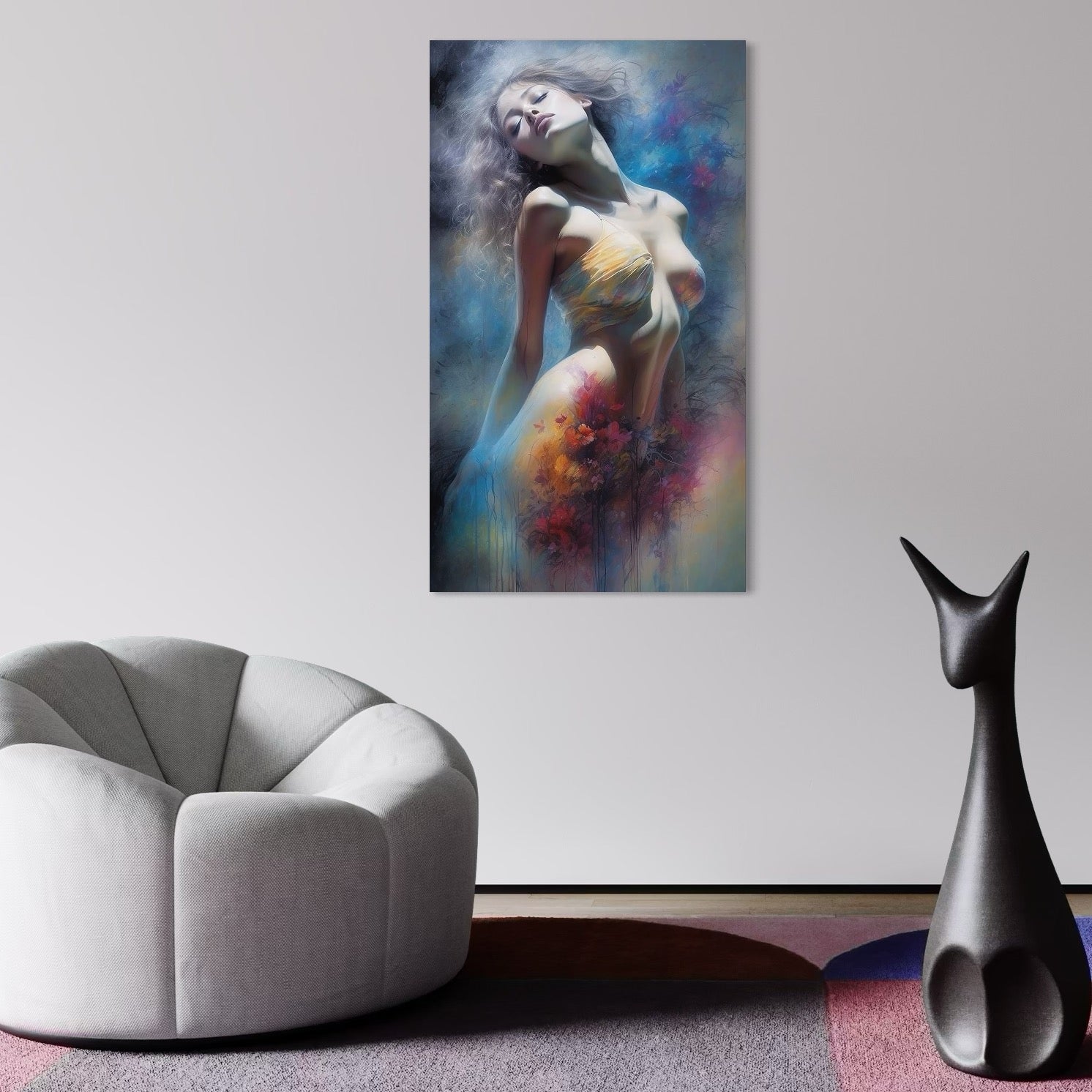 Tablou Canvas Premium, LuxCanva® P1048, Spiritul Primaverii, Lumina, Femeie, Vis, Renastere, Culori, Trup, Flori, Miscare, Armonie, Mistic, Emotie, Natura, Traire, Living, Dormitor