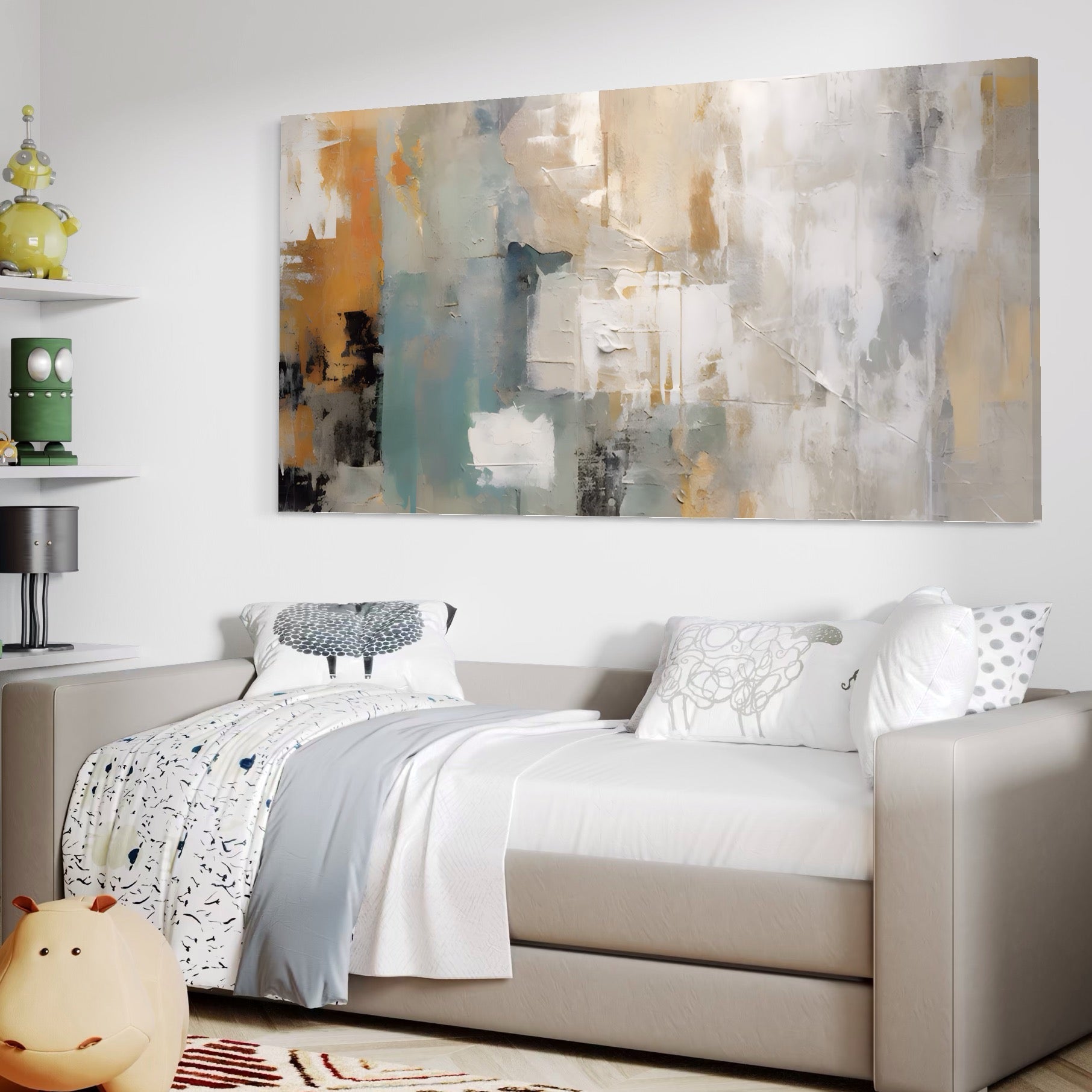 Tablou Canvas Premium LuxCanva® A1588, Color White , Room, Orizontal, Decorativ, Abstract, Living, Culori Vibrante