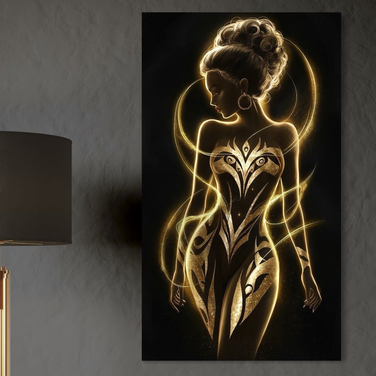 Tablou Canvas Premium, LuxCanva® P1049, Dansul Aurului, Regina, Lumina, Silueta, Divin, Spirit, Aurora, Feminitate, Energie, Solar, Regal, Trup, Sacru, Gratie, Cosmic, Living, Dormitor