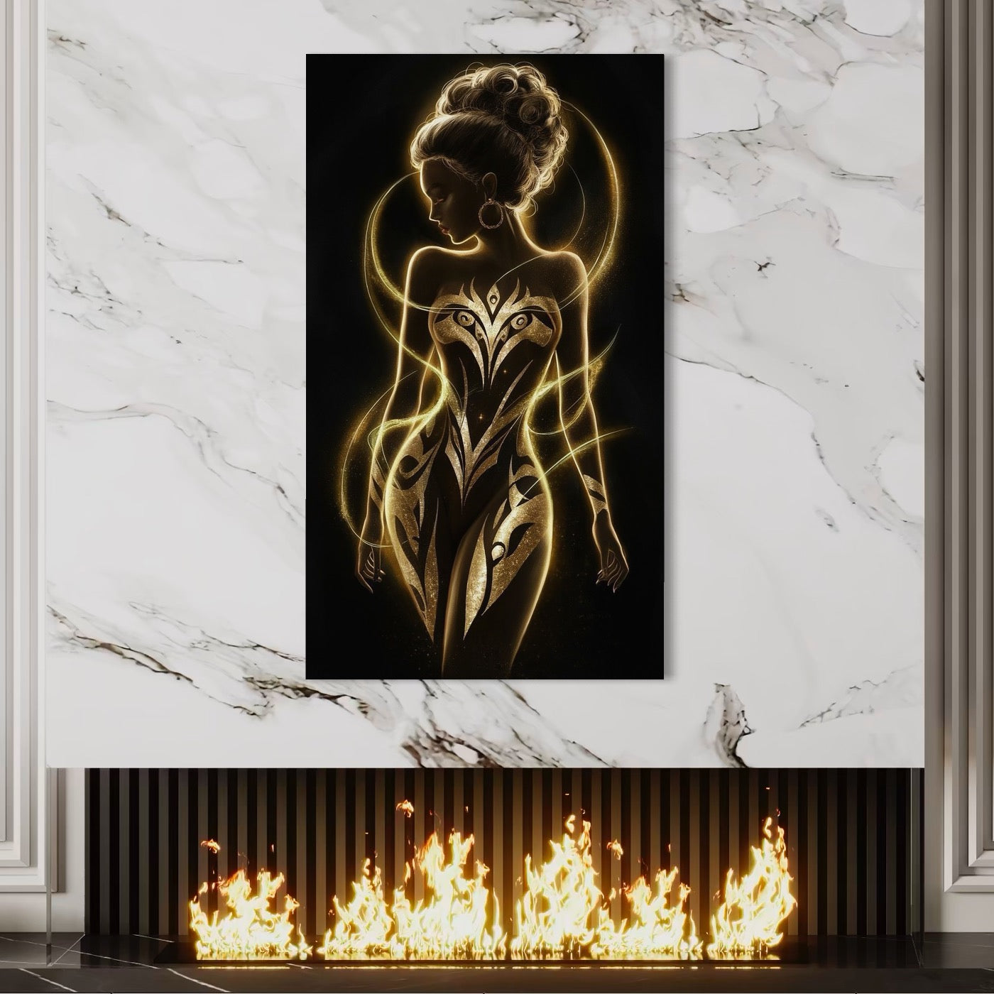 Tablou Canvas Premium, LuxCanva® P1049, Dansul Aurului, Regina, Lumina, Silueta, Divin, Spirit, Aurora, Feminitate, Energie, Solar, Regal, Trup, Sacru, Gratie, Cosmic, Living, Dormitor