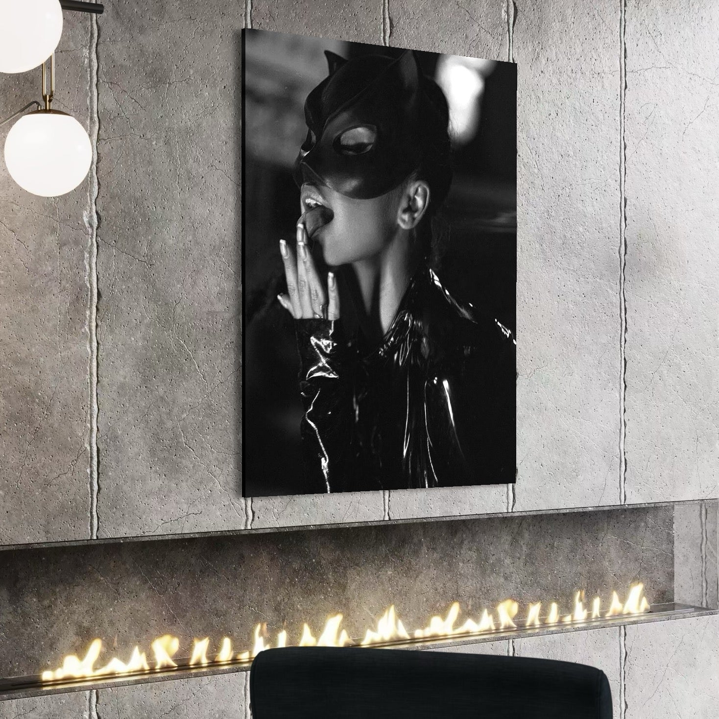 Tablou Canvas Premium, LuxCanva® P1058, Sub Semnul Felinei, Masca, Excentric, Identitate, Negru, Nocturn, Joc, Ritual, Felina, Costumatie, Senzuala, Provocatoare, Living, Dormitor