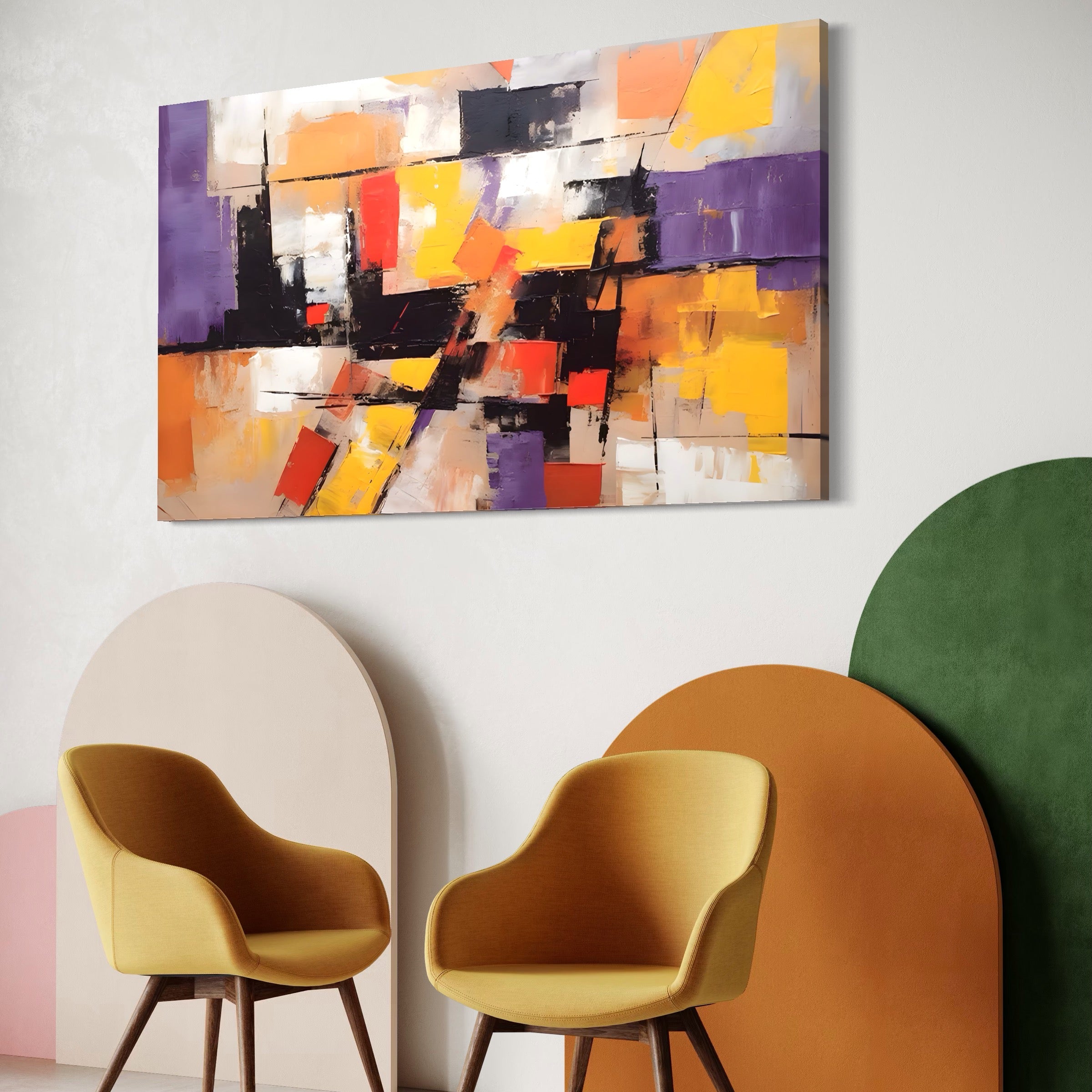 Tablou Canvas Premium LuxCanva® A1593, Contrast Violet , Living, Mov, Galben, Abstract, Decorativ, Dormtior, Culori Vibrante