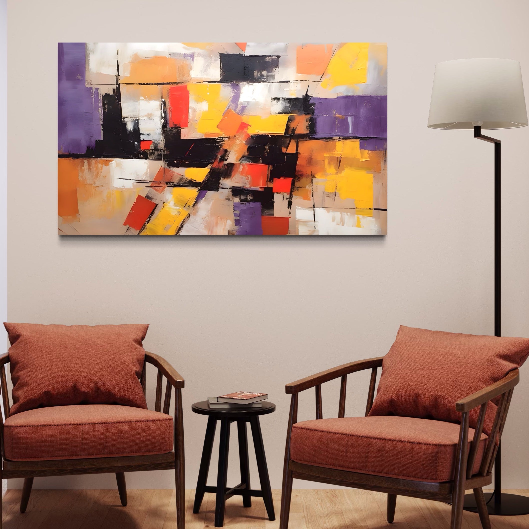 Tablou Canvas Premium LuxCanva® A1593, Contrast Violet , Living, Mov, Galben, Abstract, Decorativ, Dormtior, Culori Vibrante