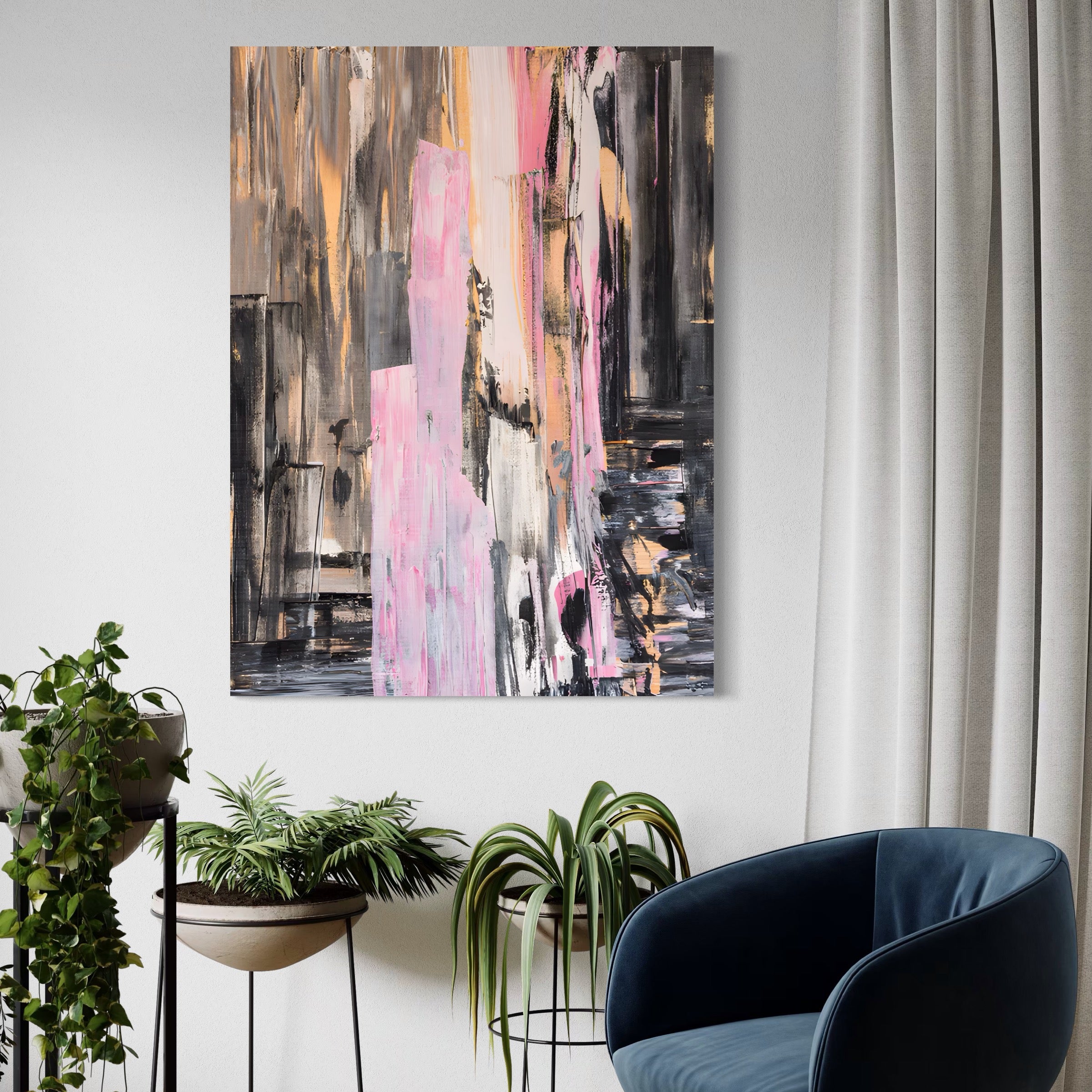 Tablou Canvas Premium LuxCanva® A1596, Roz Liniar , Dormitor, Simfonie, Contrast, Living, Decorativ, Culori Vibrante