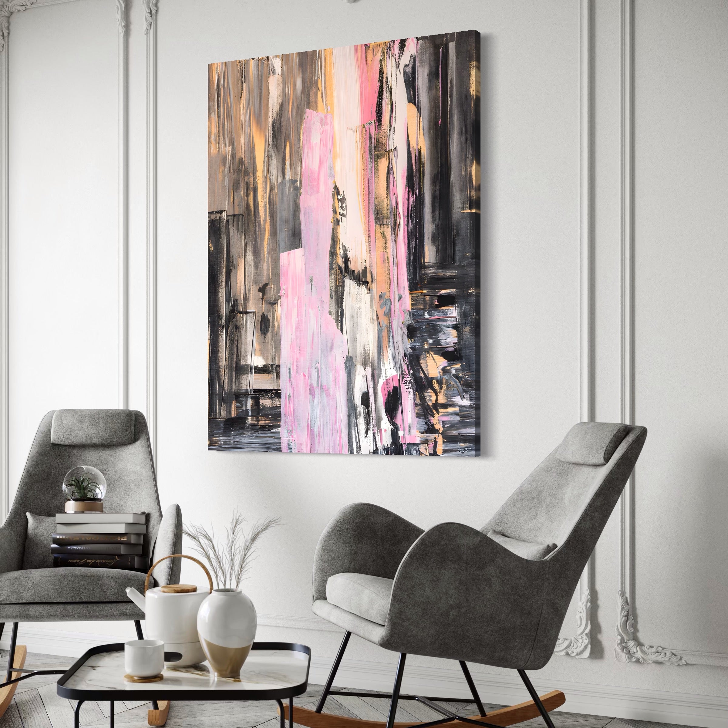 Tablou Canvas Premium LuxCanva® A1596, Roz Liniar , Dormitor, Simfonie, Contrast, Living, Decorativ, Culori Vibrante