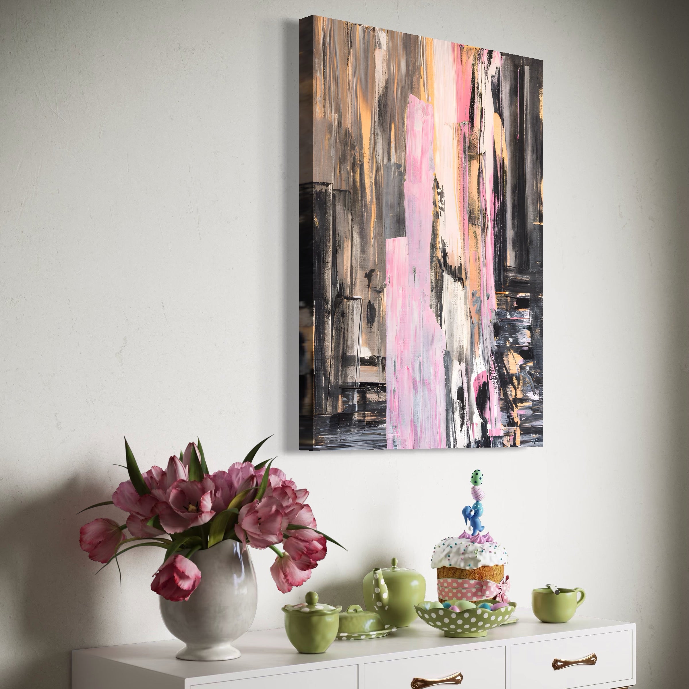 Tablou Canvas Premium LuxCanva® A1596, Roz Liniar , Dormitor, Simfonie, Contrast, Living, Decorativ, Culori Vibrante