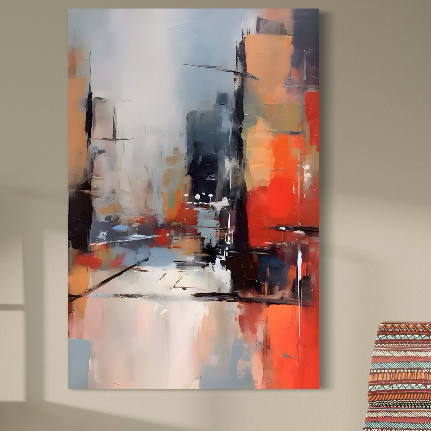 Tablou Canvas Premium LuxCanva® A1600, Un Oras Abstract ,  Room, Decorativ, Cladiri, Interpretare, Living, Culori Vibrante