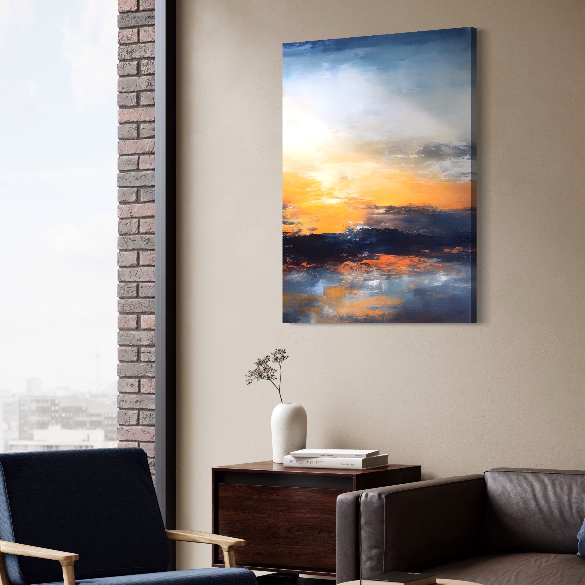 Tablou Canvas Premium LuxCanva® A1603, Un Apus Abstract ,  Living, Pastel, Mare, Soare, Nisip, Dormitor, Culori Vibrante