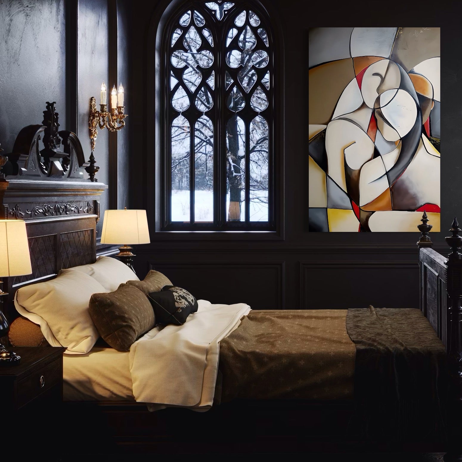 Tablou Canvas Premium LuxCanva® A1604, Un Cuplu Abstract ,  Living, Iubire, Familie, Imbratisare, Dormitor, Culori Vibrante