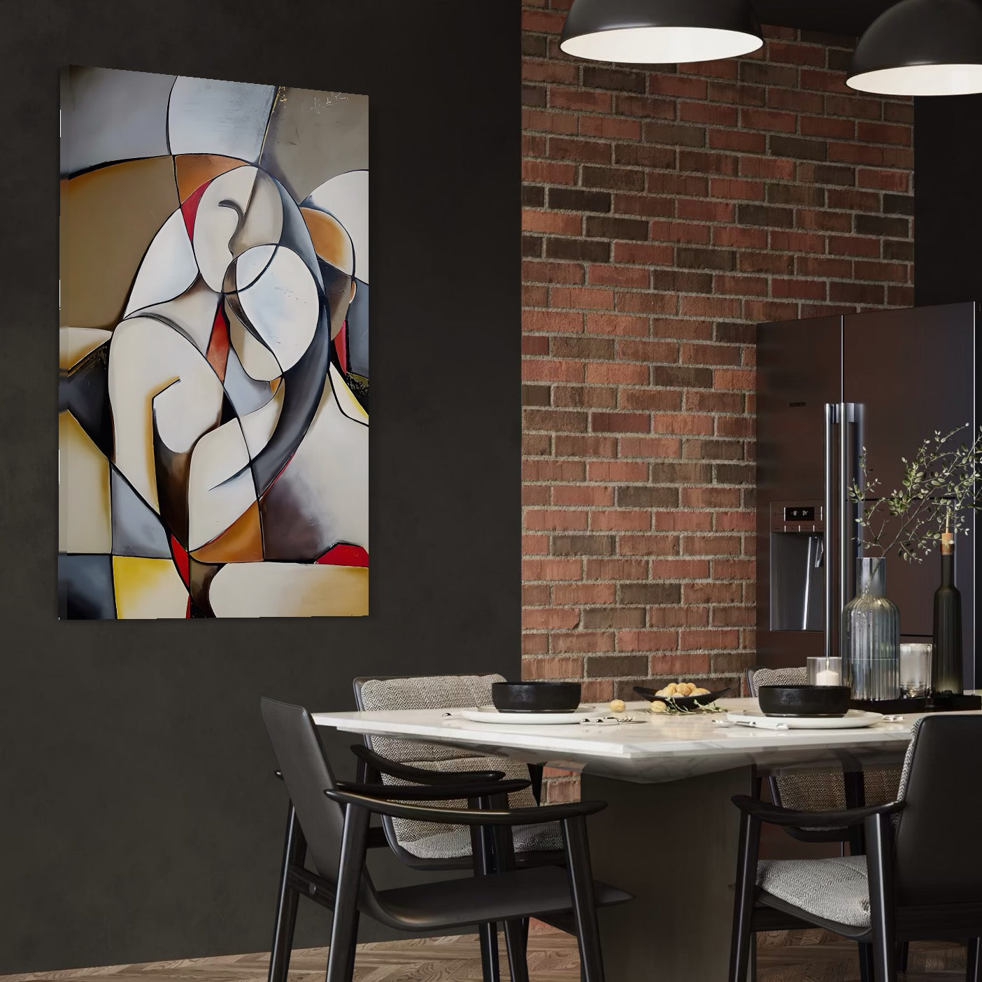 Tablou Canvas Premium LuxCanva® A1604, Un Cuplu Abstract ,  Living, Iubire, Familie, Imbratisare, Dormitor, Culori Vibrante