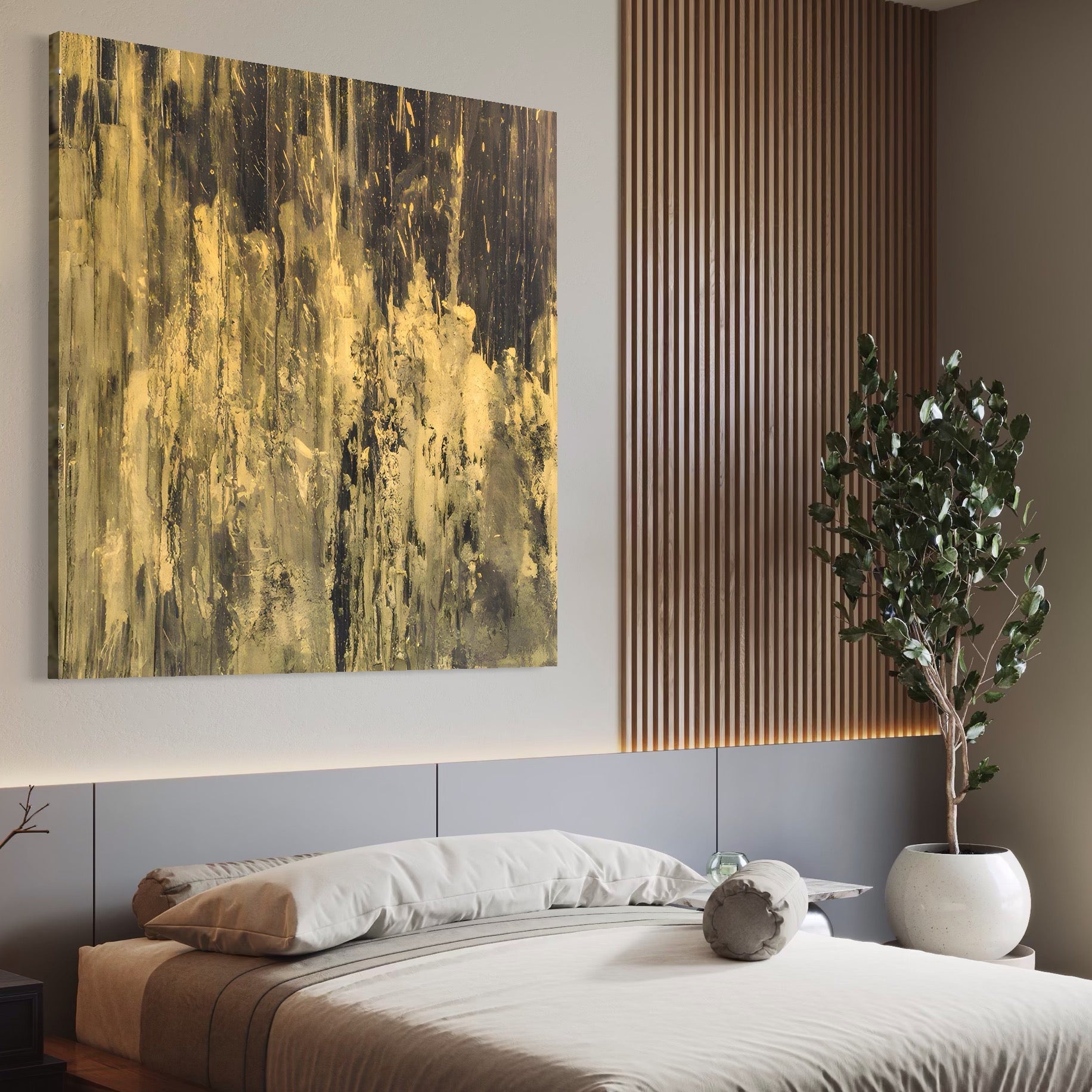Tablou Canvas Premium LuxCanva® A1606, Vibratie Gold , Living, Abstract, Decorativ, Auriu, Dormitor, Culori Vibrante