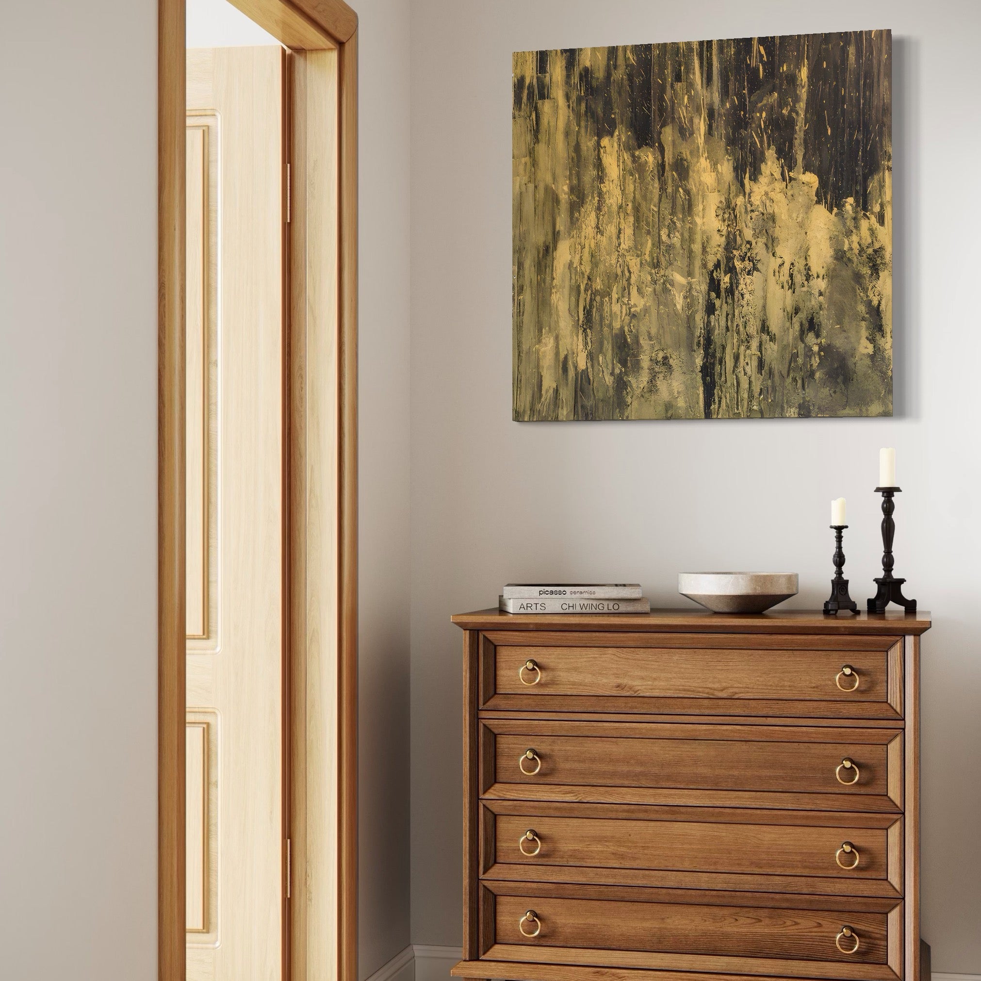 Tablou Canvas Premium LuxCanva® A1606, Vibratie Gold , Living, Abstract, Decorativ, Auriu, Dormitor, Culori Vibrante