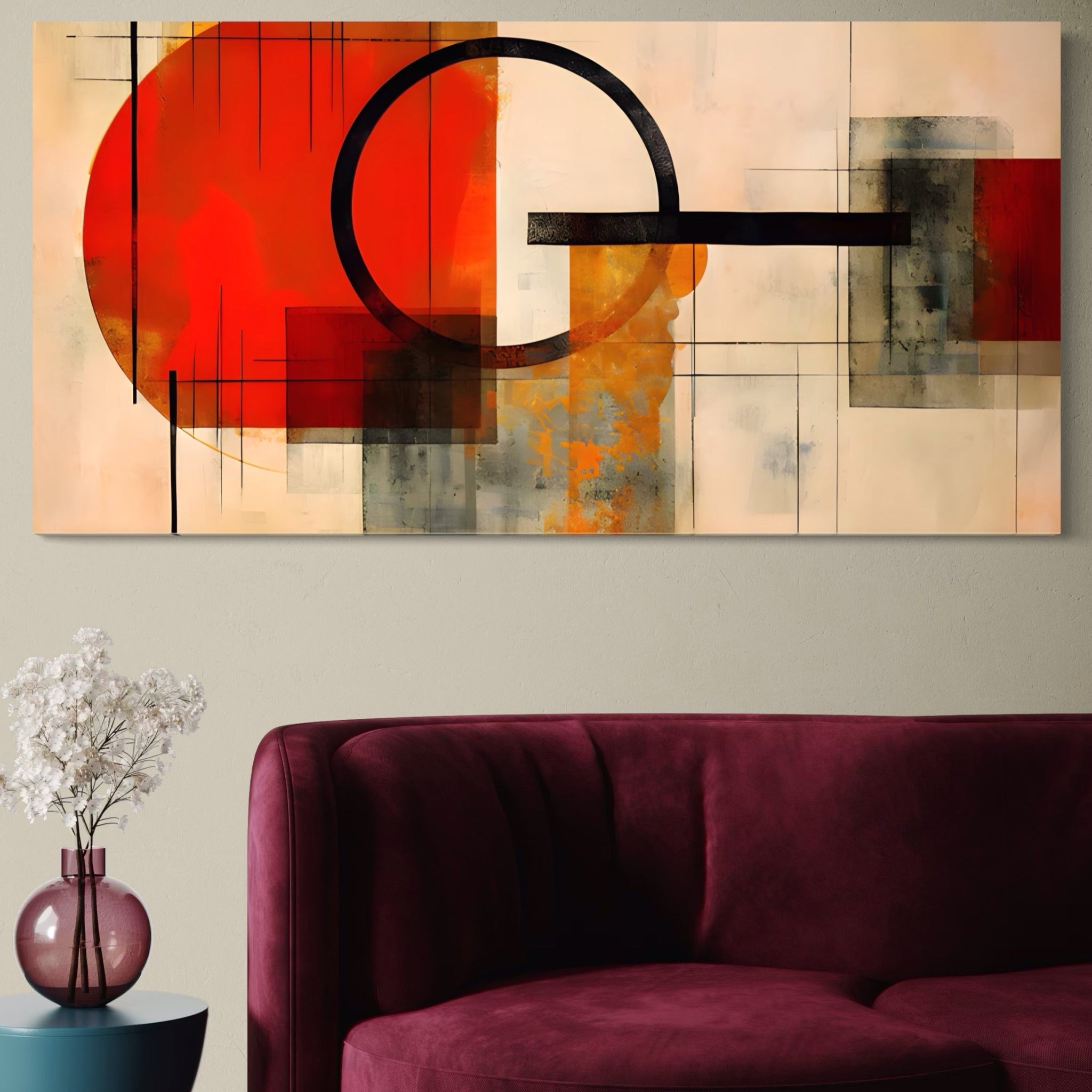 Tablou Canvas Premium LuxCanva® A1614, Abstractie In Desen , Living, Cerc, Sfera, Decorativ, Dormitor, Culori Vibrante