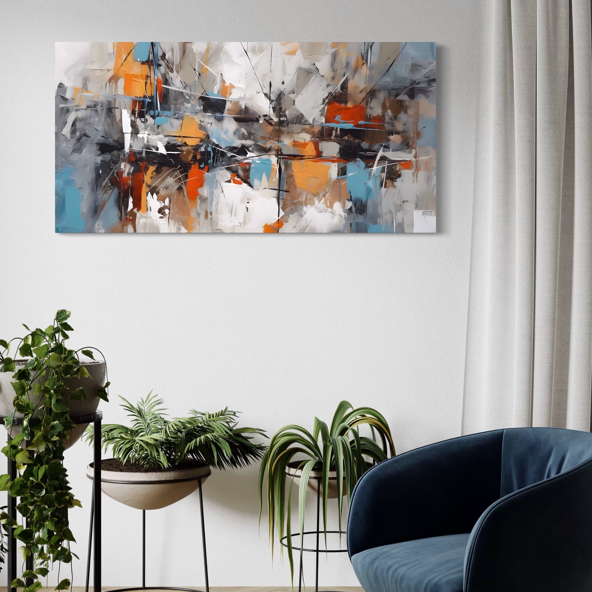 Tablou Canvas Premium LuxCanva® A1615, Un Dans Al Culorilor , Living, Blue, Linii, Pensulat, Decorativ, Dormitor, Culori Vibrante