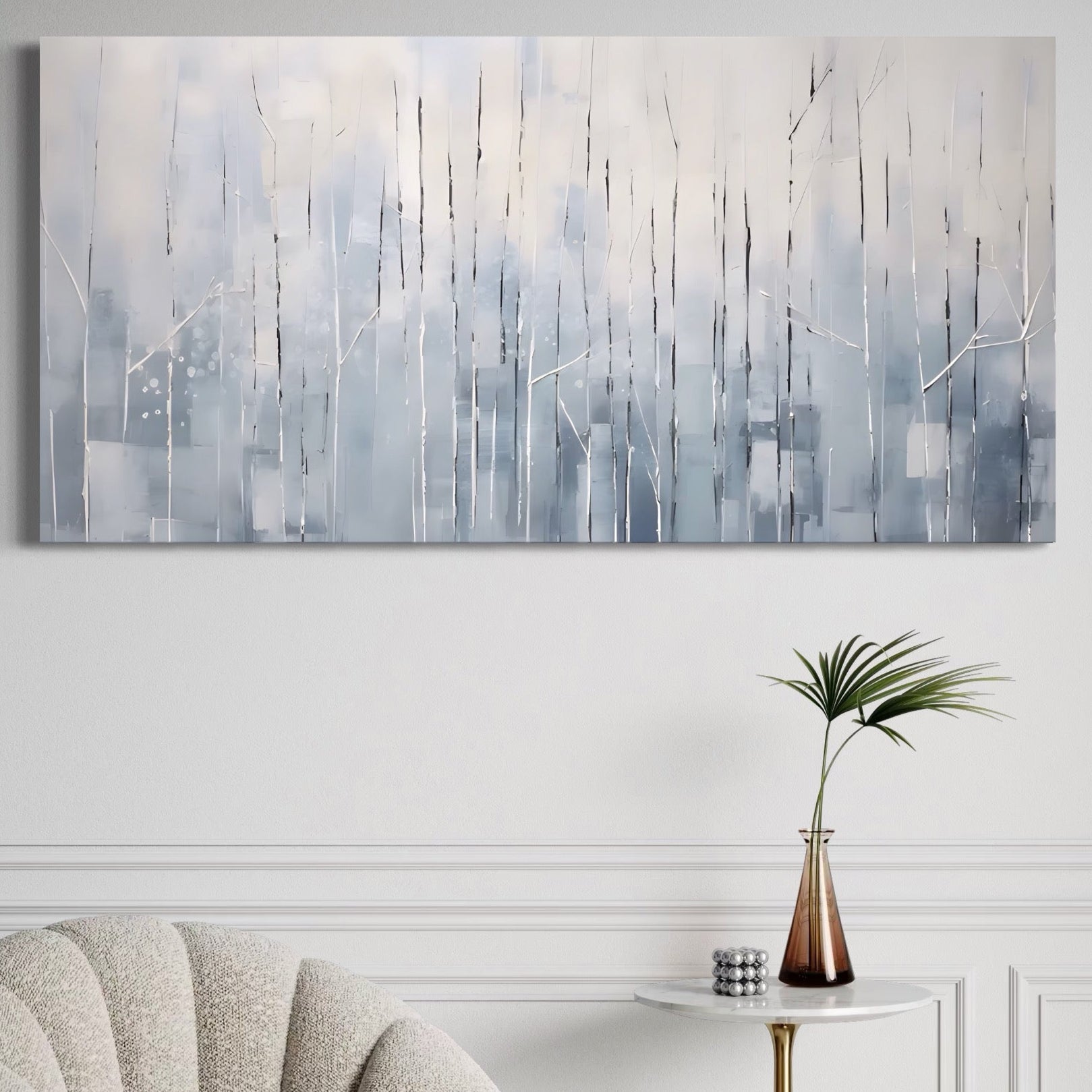 Tablou Canvas Premium LuxCanva® A1617, Vis De Iarna , Room, Copaci, Fulgi De Zapada, Abstract, Decorativ, Dormitor, Culori Vibrante