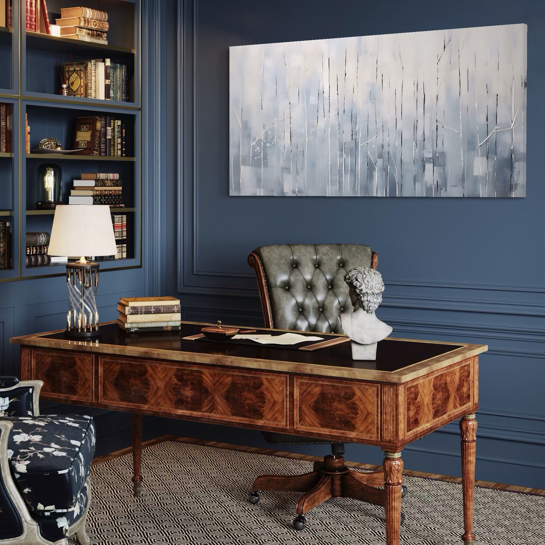 Tablou Canvas Premium LuxCanva® A1617, Vis De Iarna , Room, Copaci, Fulgi De Zapada, Abstract, Decorativ, Dormitor, Culori Vibrante