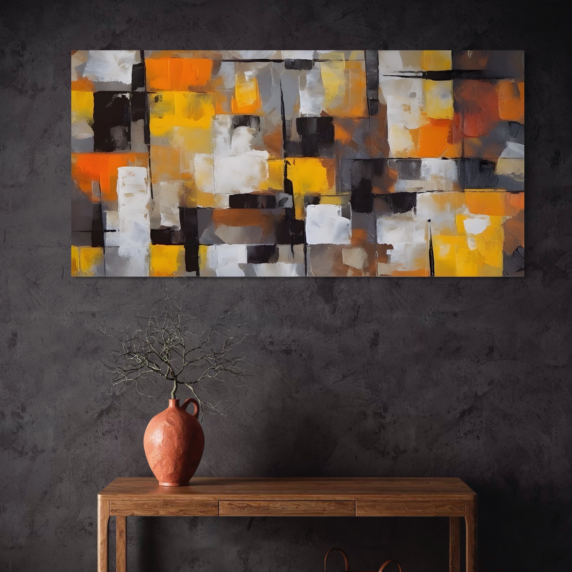 Tablou Canvas Premium LuxCanva® A1619, Orange, Yellow Abstract , Living, Patrate, Colorat, Decorativ, Dormitor, Culori Vibrante