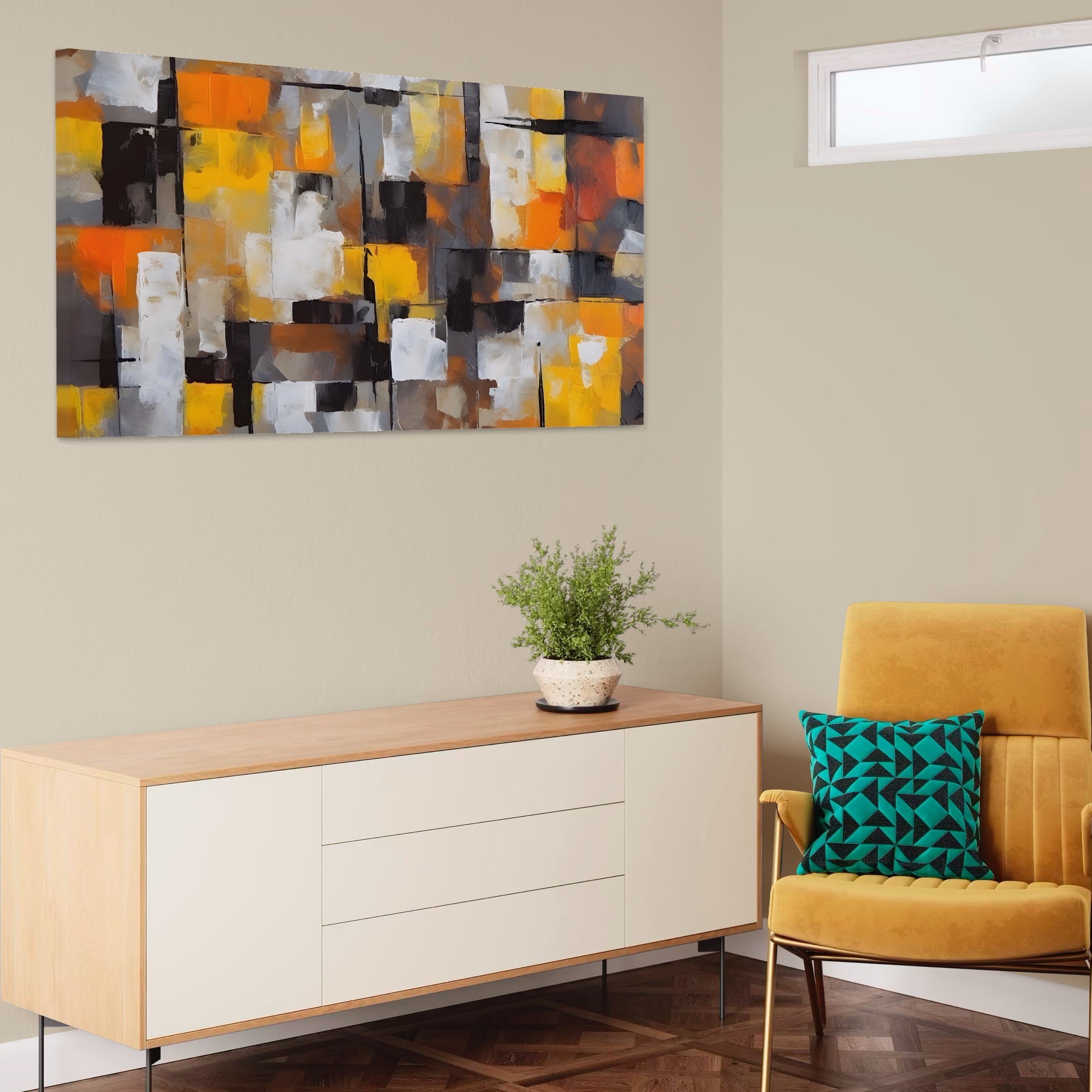 Tablou Canvas Premium LuxCanva® A1619, Orange, Yellow Abstract , Living, Patrate, Colorat, Decorativ, Dormitor, Culori Vibrante