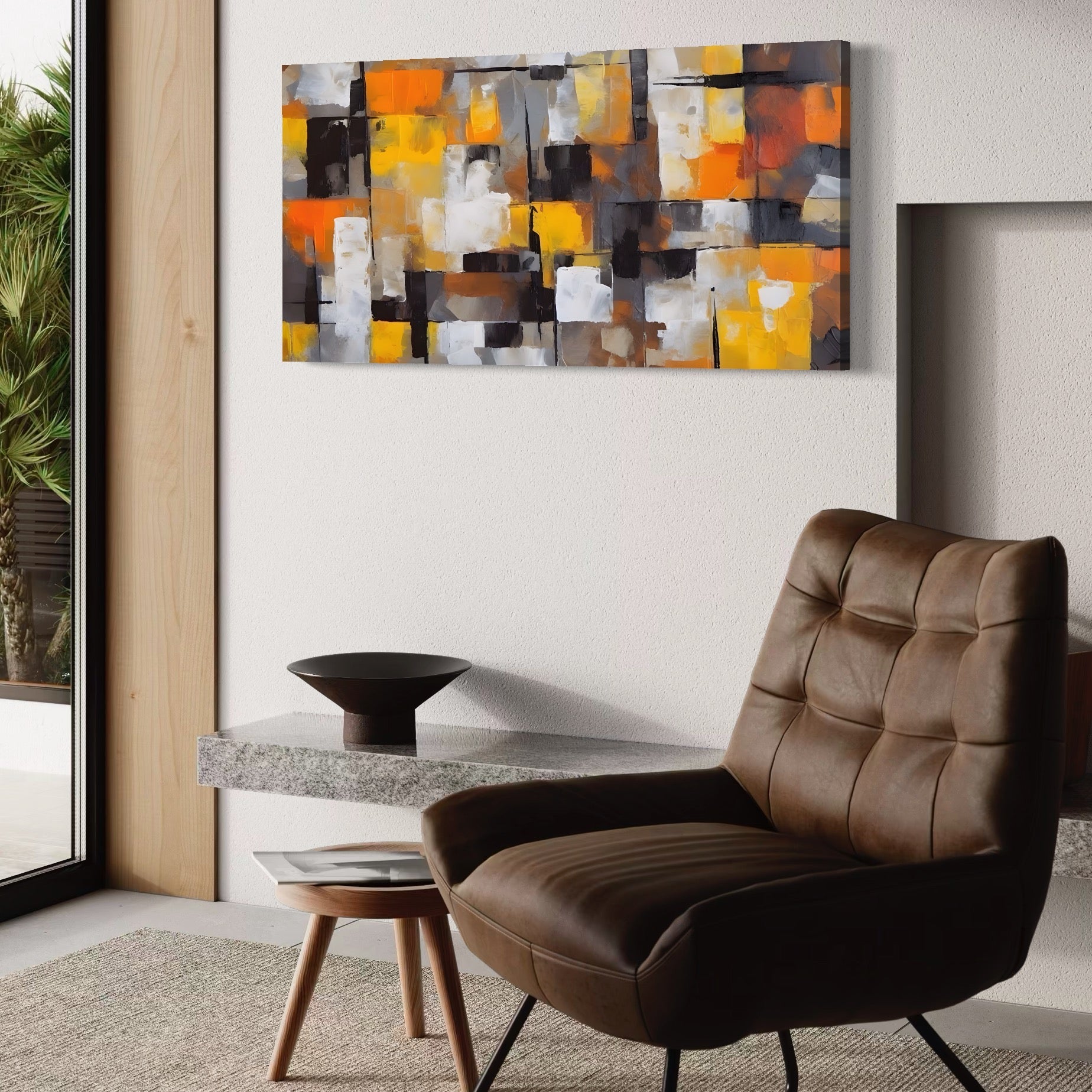 Tablou Canvas Premium LuxCanva® A1619, Orange, Yellow Abstract , Living, Patrate, Colorat, Decorativ, Dormitor, Culori Vibrante