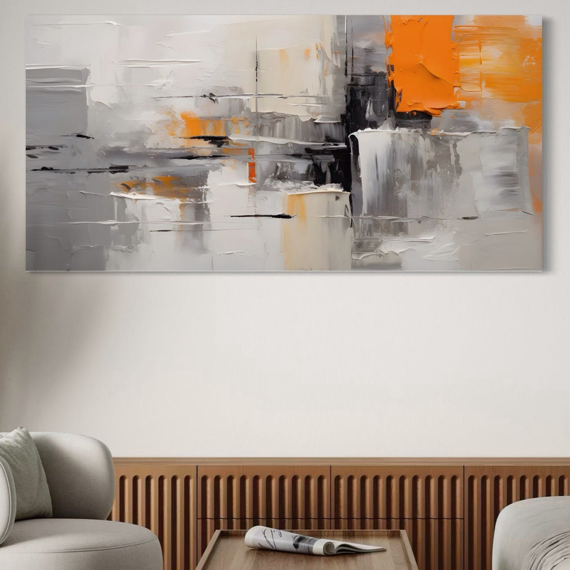 Tablou Canvas Premium LuxCanva® A1620, Color Gray And Orange , Living, Cromatic, Compozitie, Decorativ, Dormitor, Culori Vibrante