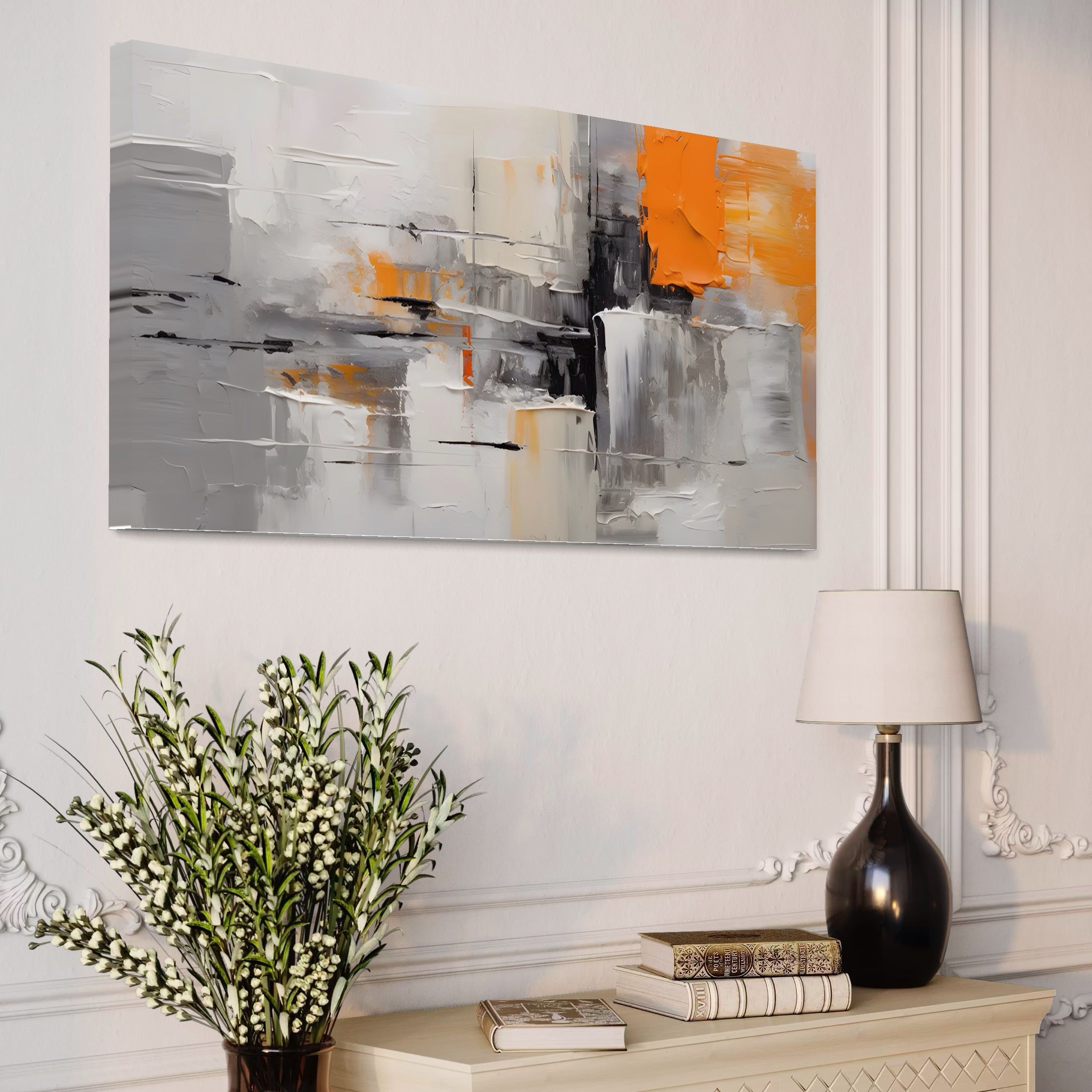 Tablou Canvas Premium LuxCanva® A1620, Color Gray And Orange , Living, Cromatic, Compozitie, Decorativ, Dormitor, Culori Vibrante